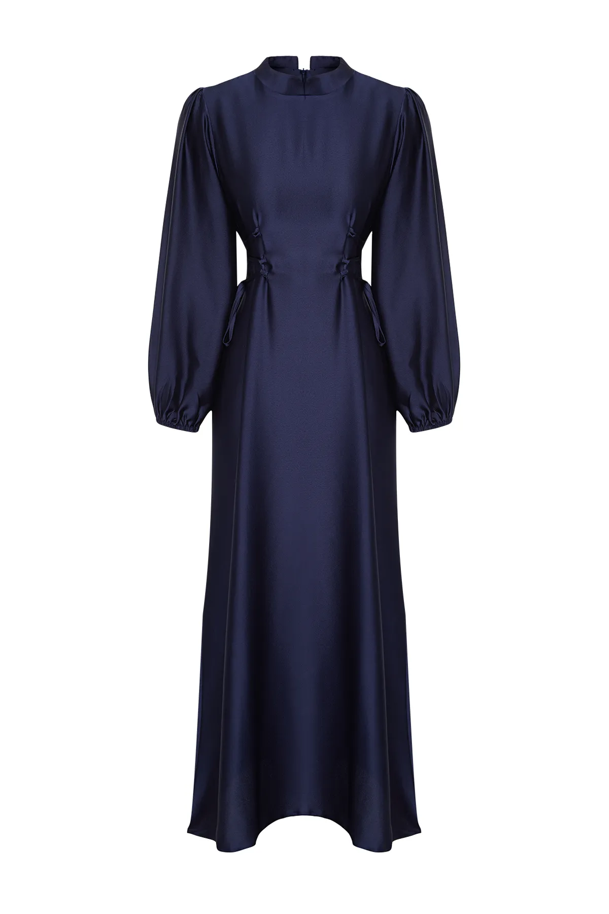 Trendyol Modest  Marineblaues Abendkleid aus Satin mit Taillengürtel TCTSS23DB00037