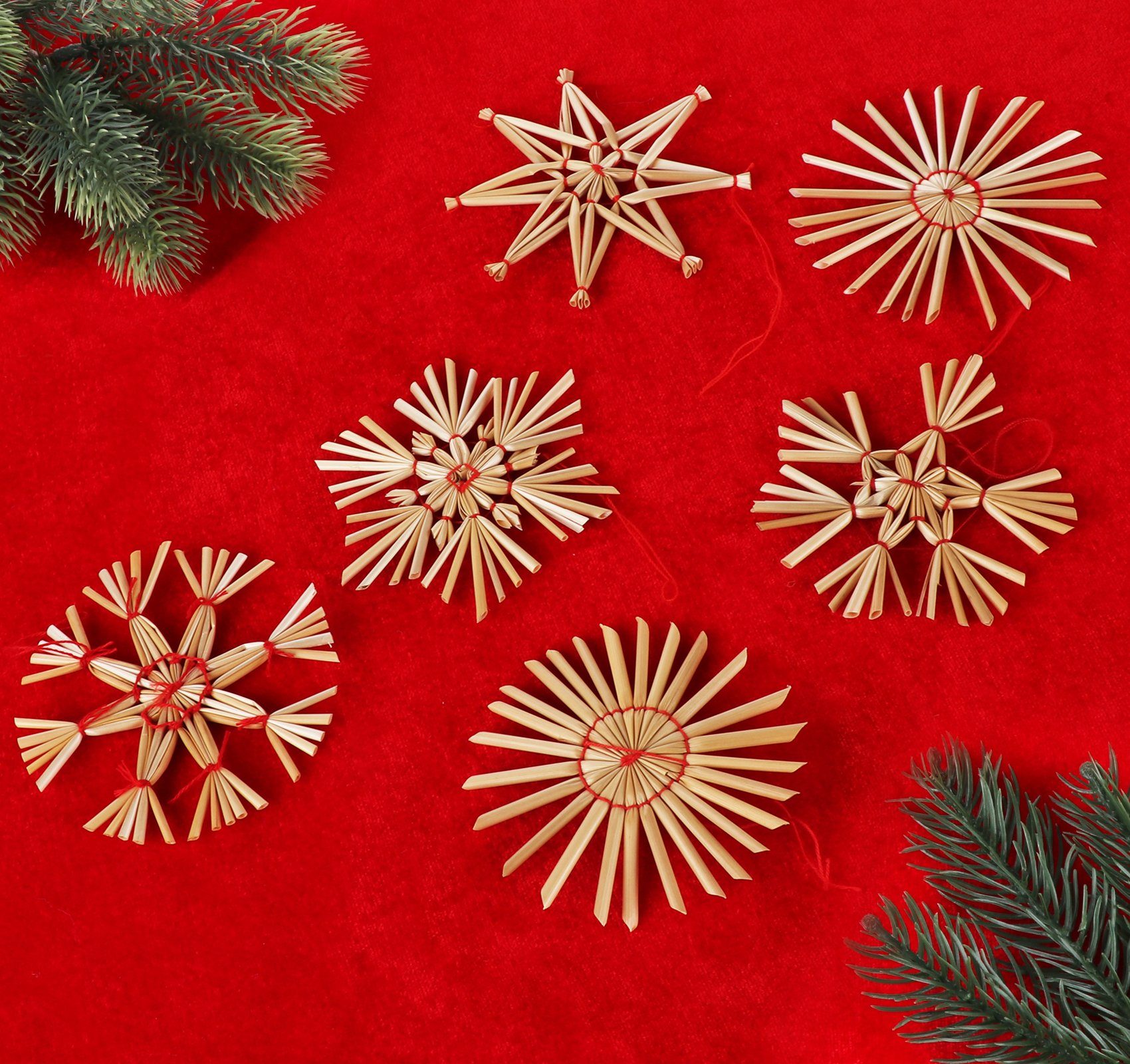 Homewit Christbaumschmuck Strohstern Set Christbaum Schmuck Stroh-Anhänger für Weihnachtsbaum (24-tlg), Weihnachtsdekoration - Ø 8cm mit Einer Schönen Holzkiste