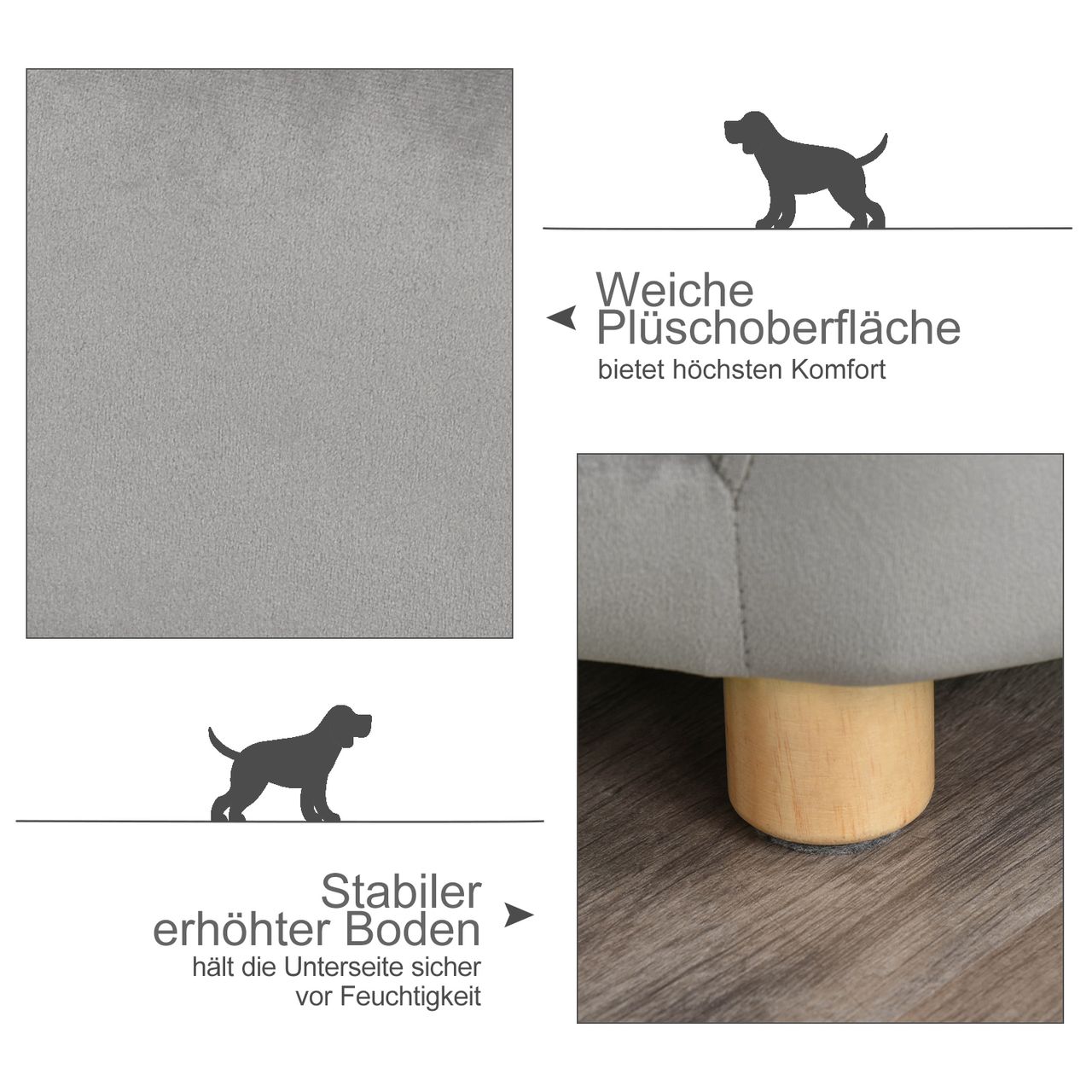 PawHut Katzensofa Haustiersofa Hundesofa Samt moderne Hellgrau