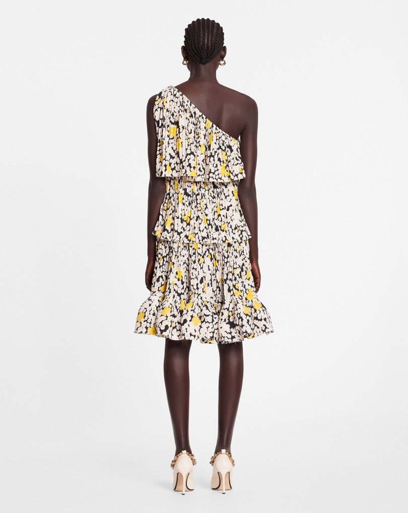 ROBE ASYMÉTRIQUE AVEC VOLANTS EN CHARMEUSE IMPRIMÉE