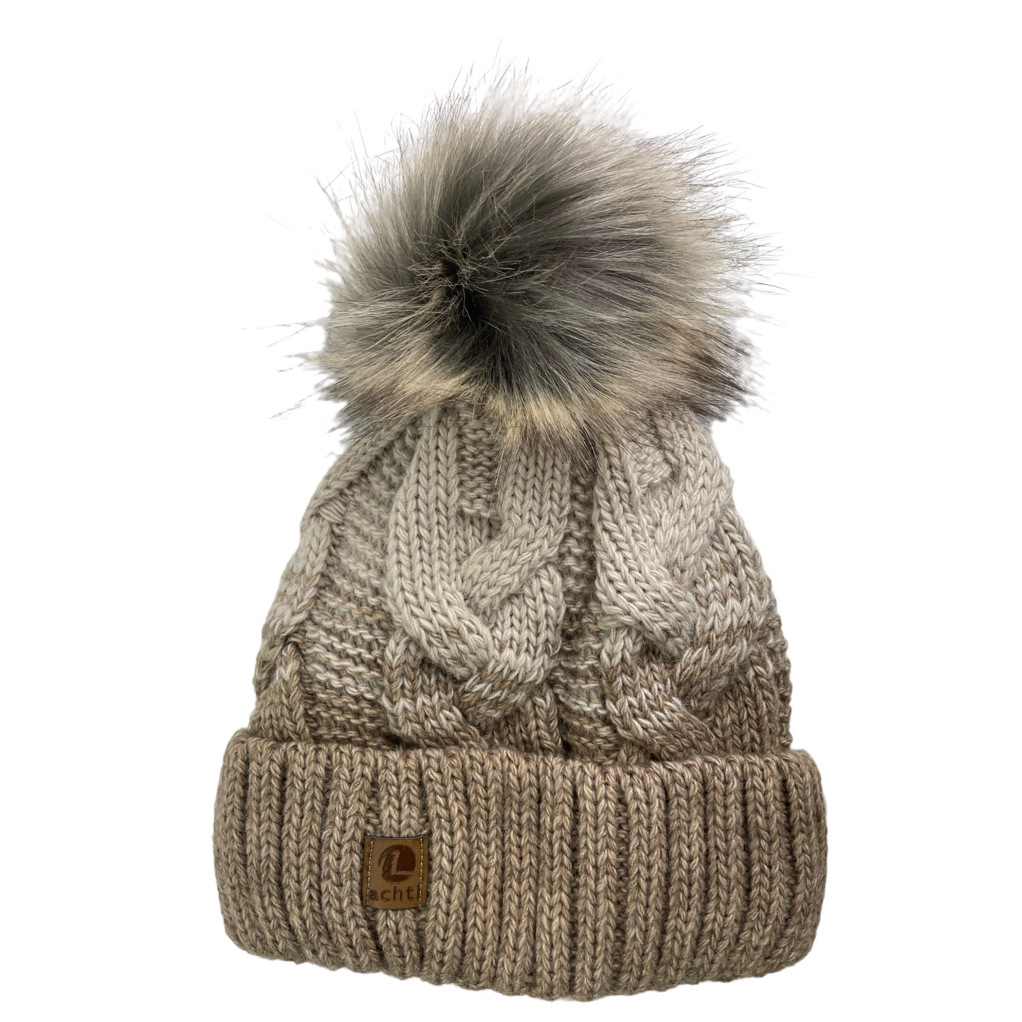Taschen4life Bommelmütze Mütze & Schal Set achti 2469 (2er Set, Strickmütze & Loop) großer Bommel, Strick Beanie & Loopschal, Logo-Label