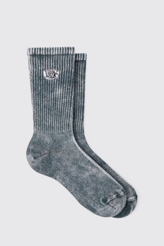 Socken mit Acid-Waschung und Man-Stickerei