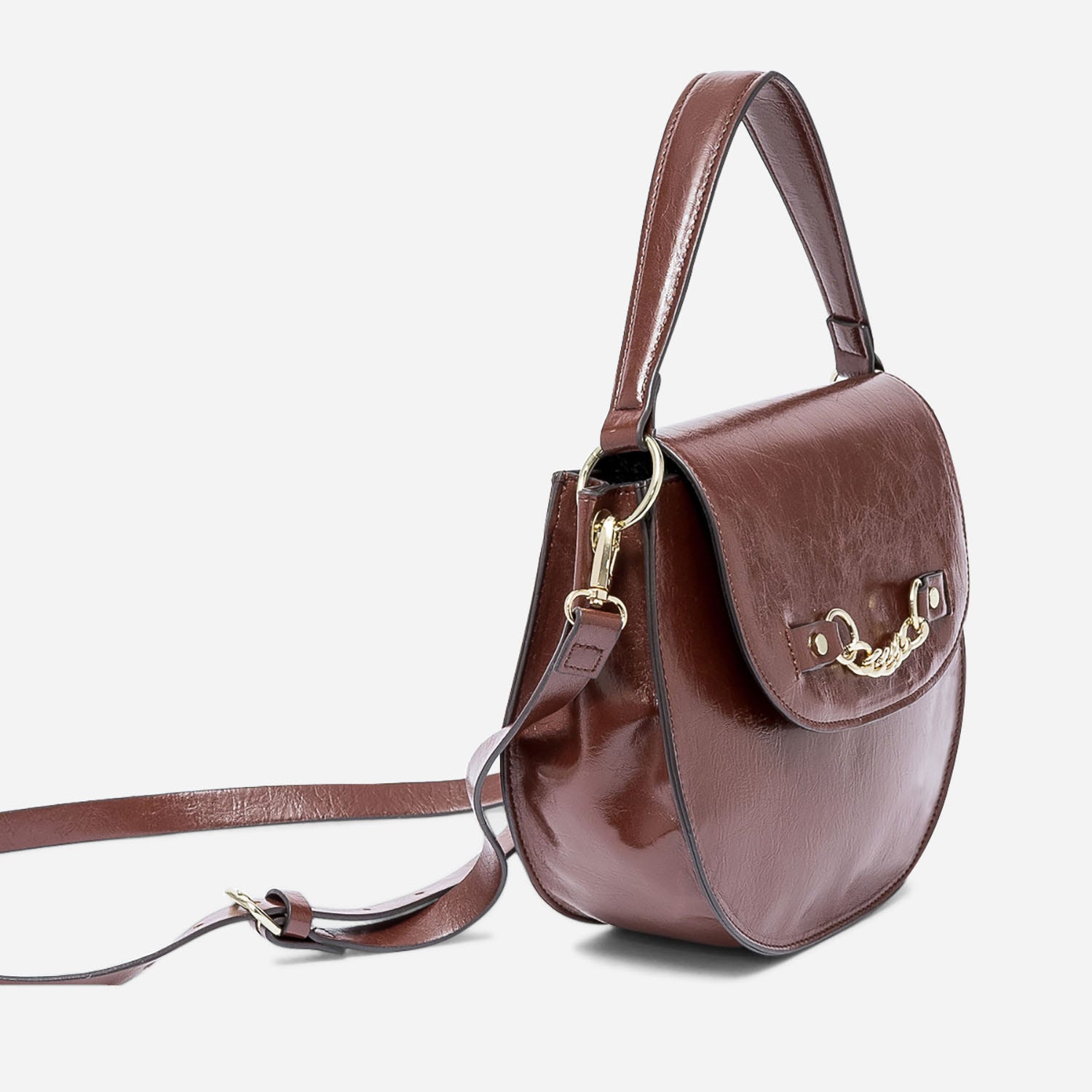 Sac bandoulière cognac avec chaîne-bijou