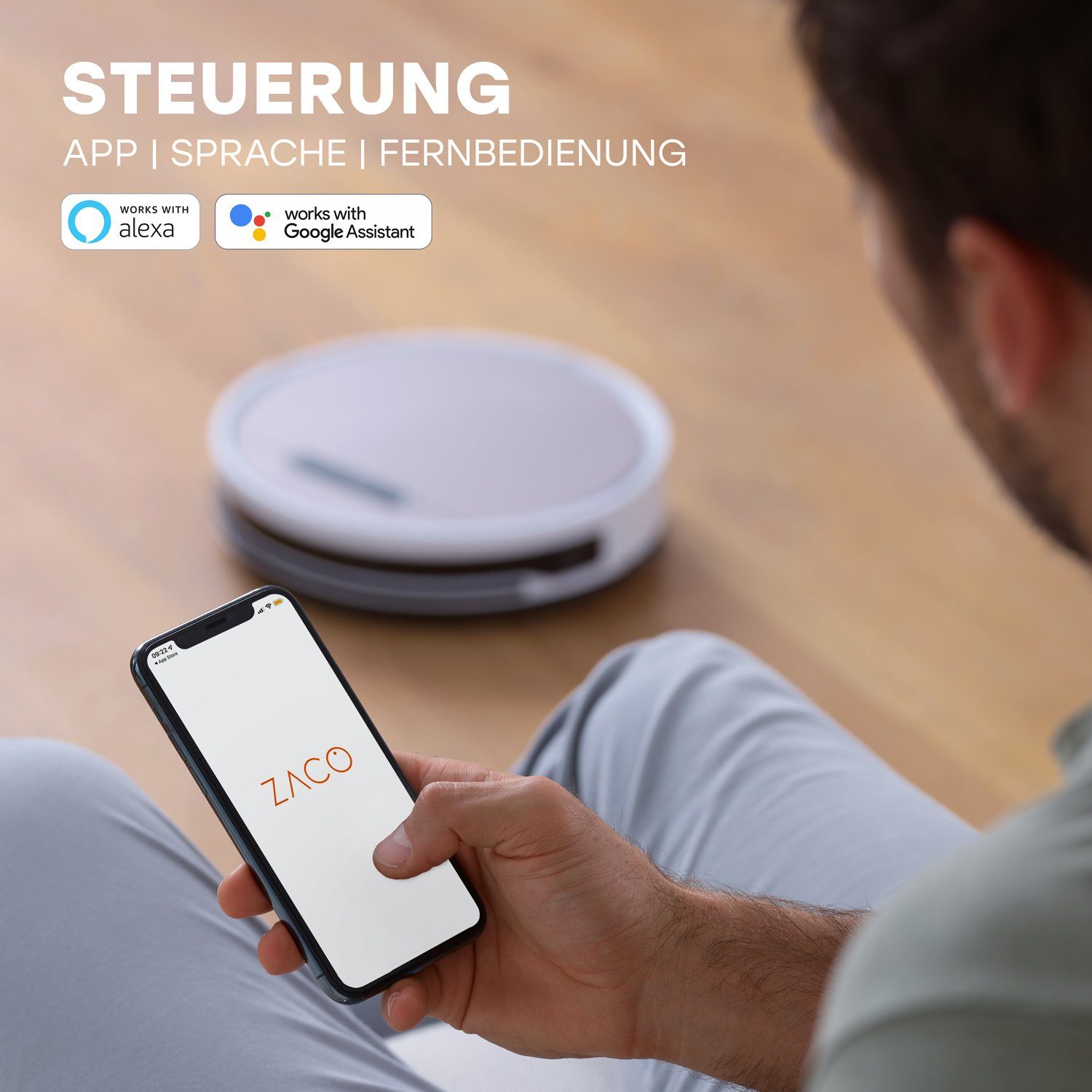 ZACO Nass-Trocken-Saugroboter V6, 22 W, 600ml beutelloser Staubtank oder 1000ml Staubbeutel, mit Wischfunktion, SmartHome, App, Alexa, für Tierhaar & Allergiker