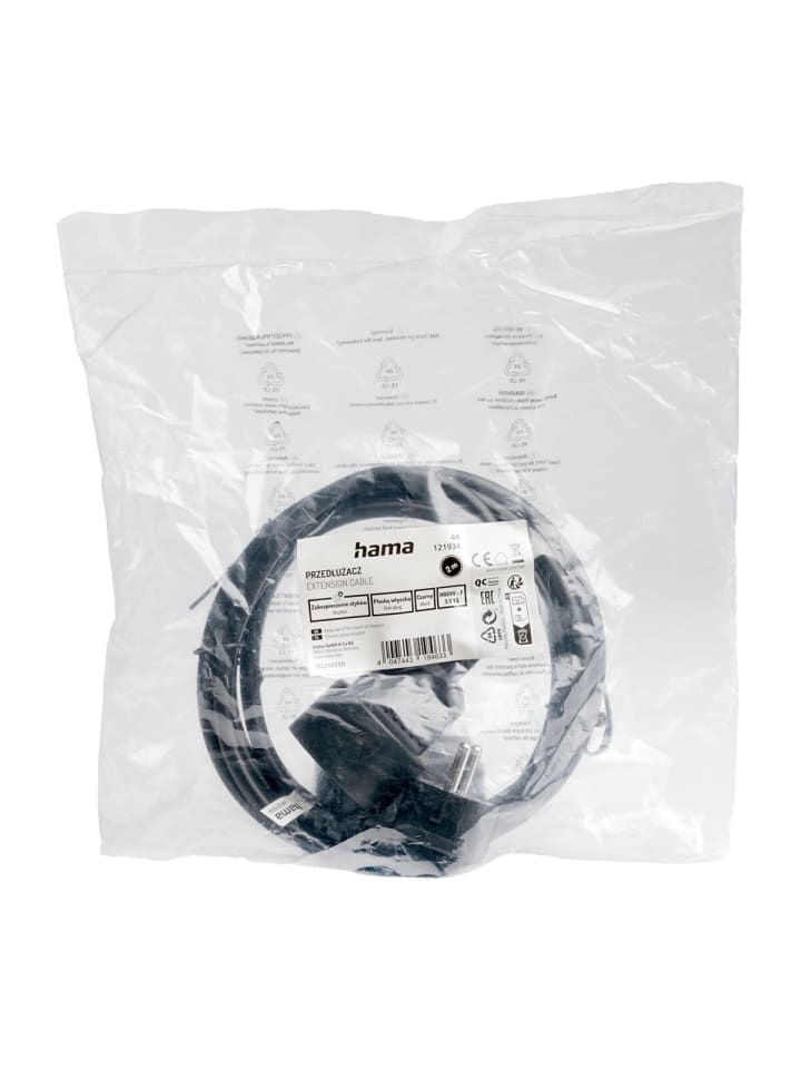 Hama Standard-Verlängerungskabel 2m in Schwarz 3500W in Schwarz günstig kaufen 200 cm