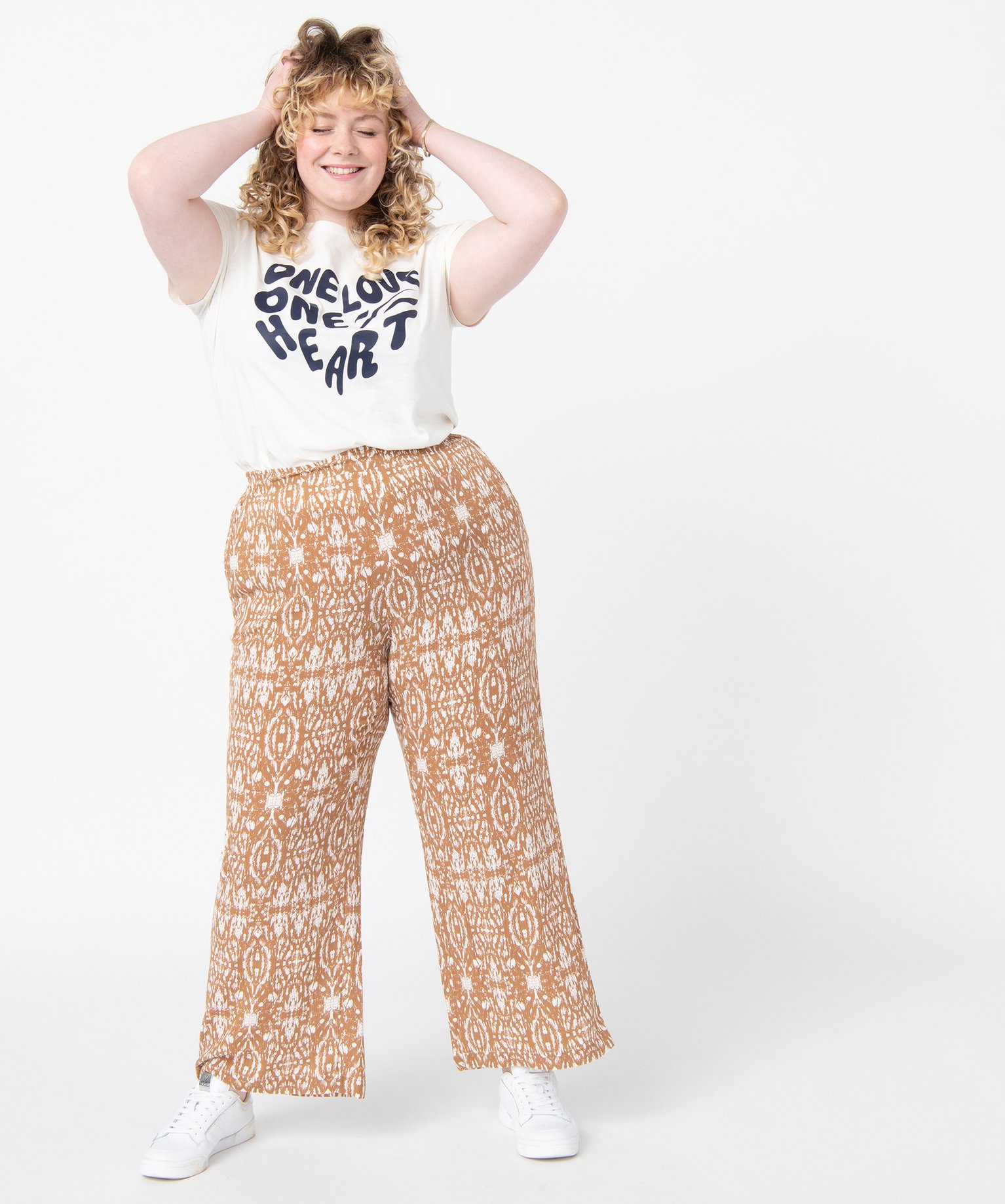 Pantalon femme grande taille imprimé coupe large imprime | GEMO