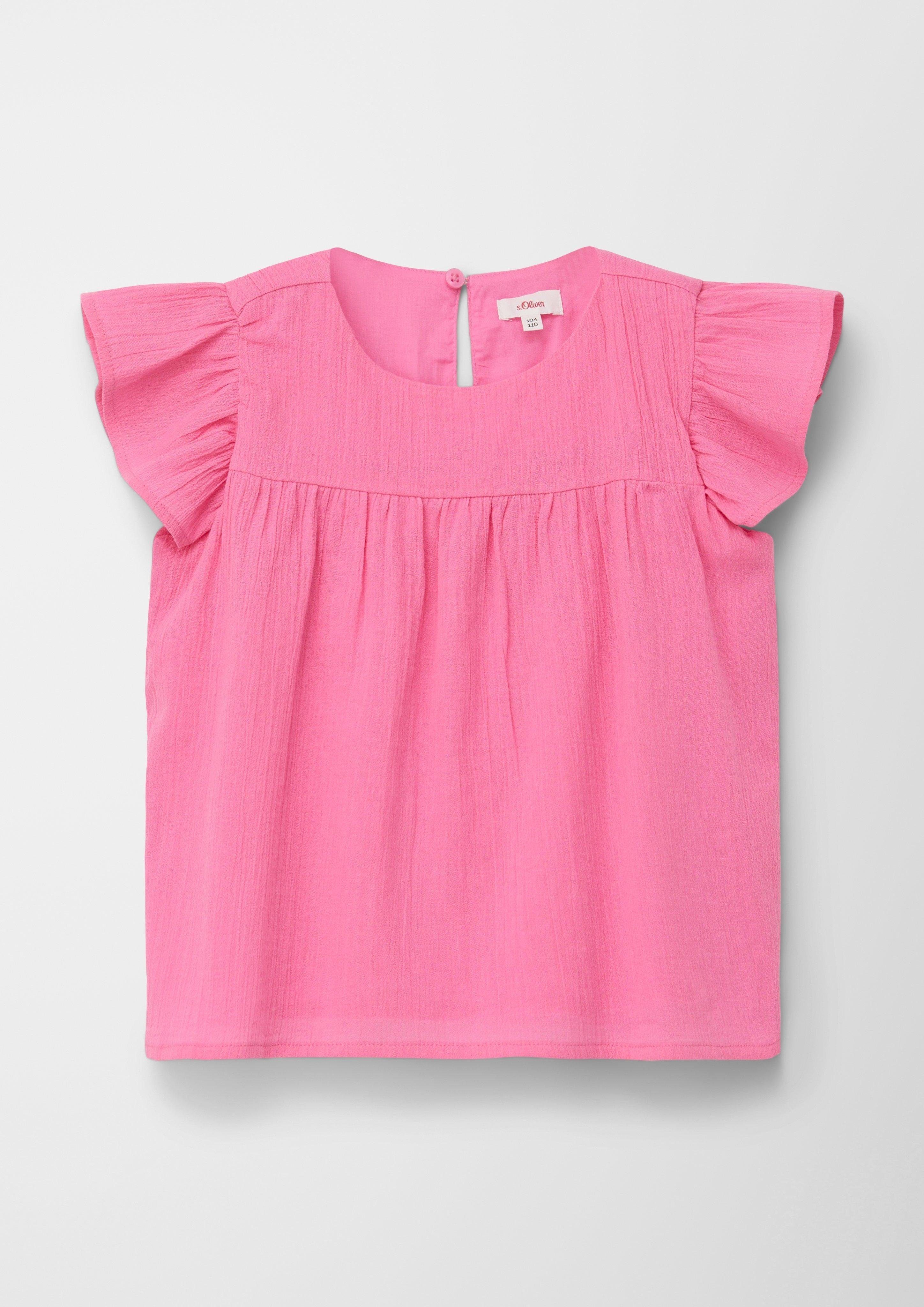 s.Oliver Kurzarmbluse Bluse mit Webmuster Raffung