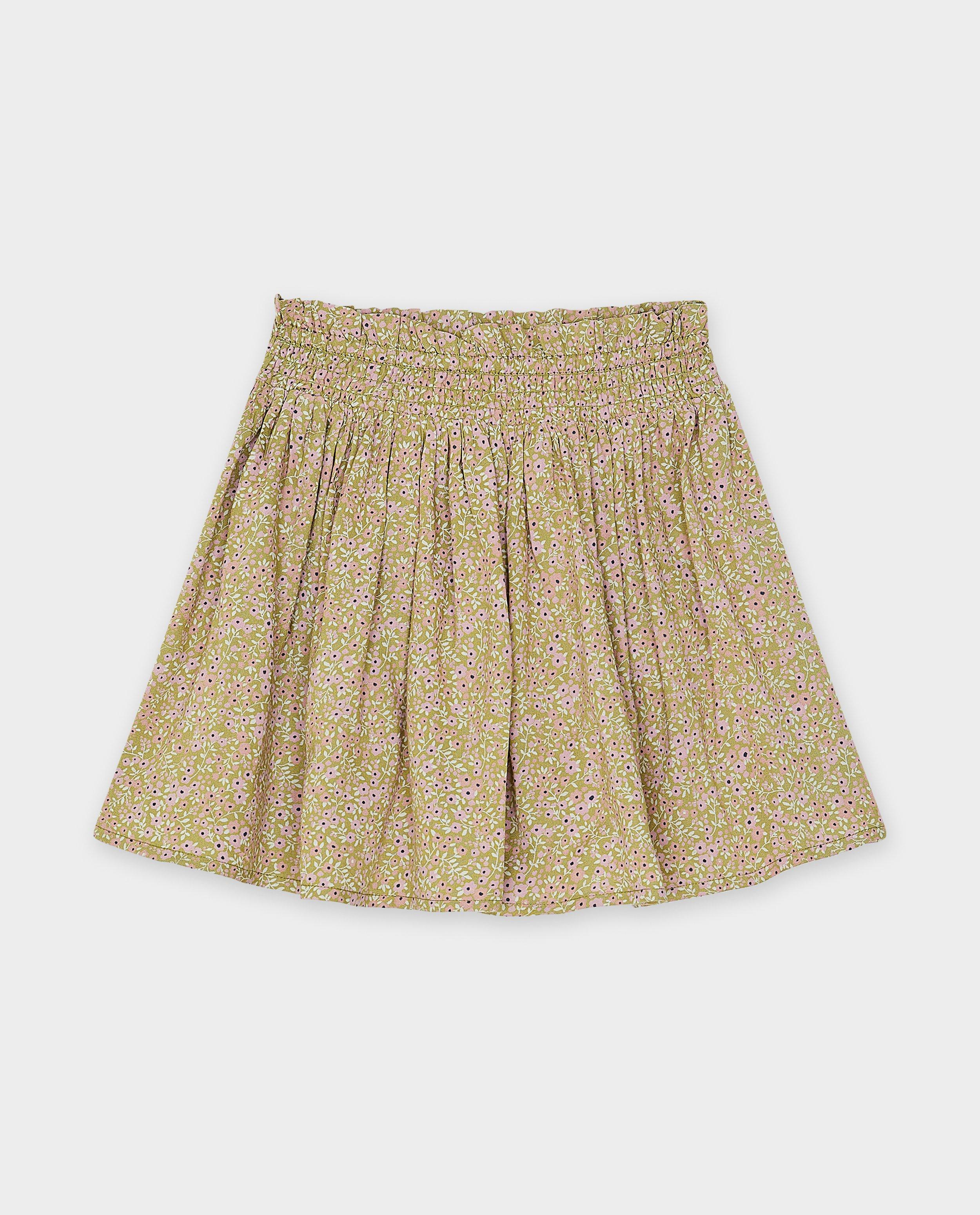 Fustă crem cu imprimeu floral verde deschis