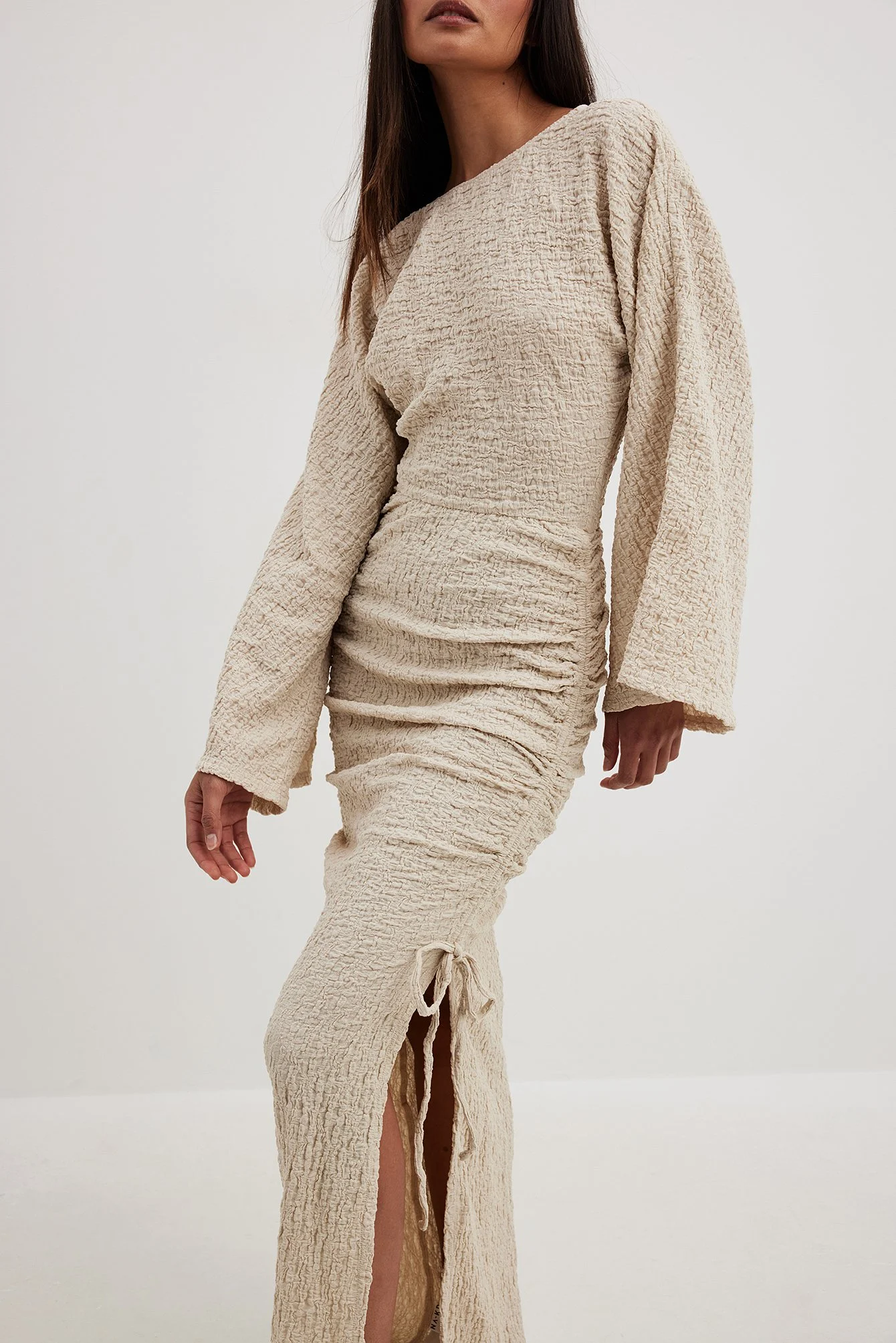 Strukturiertes Maxikleid mit Kordelzug