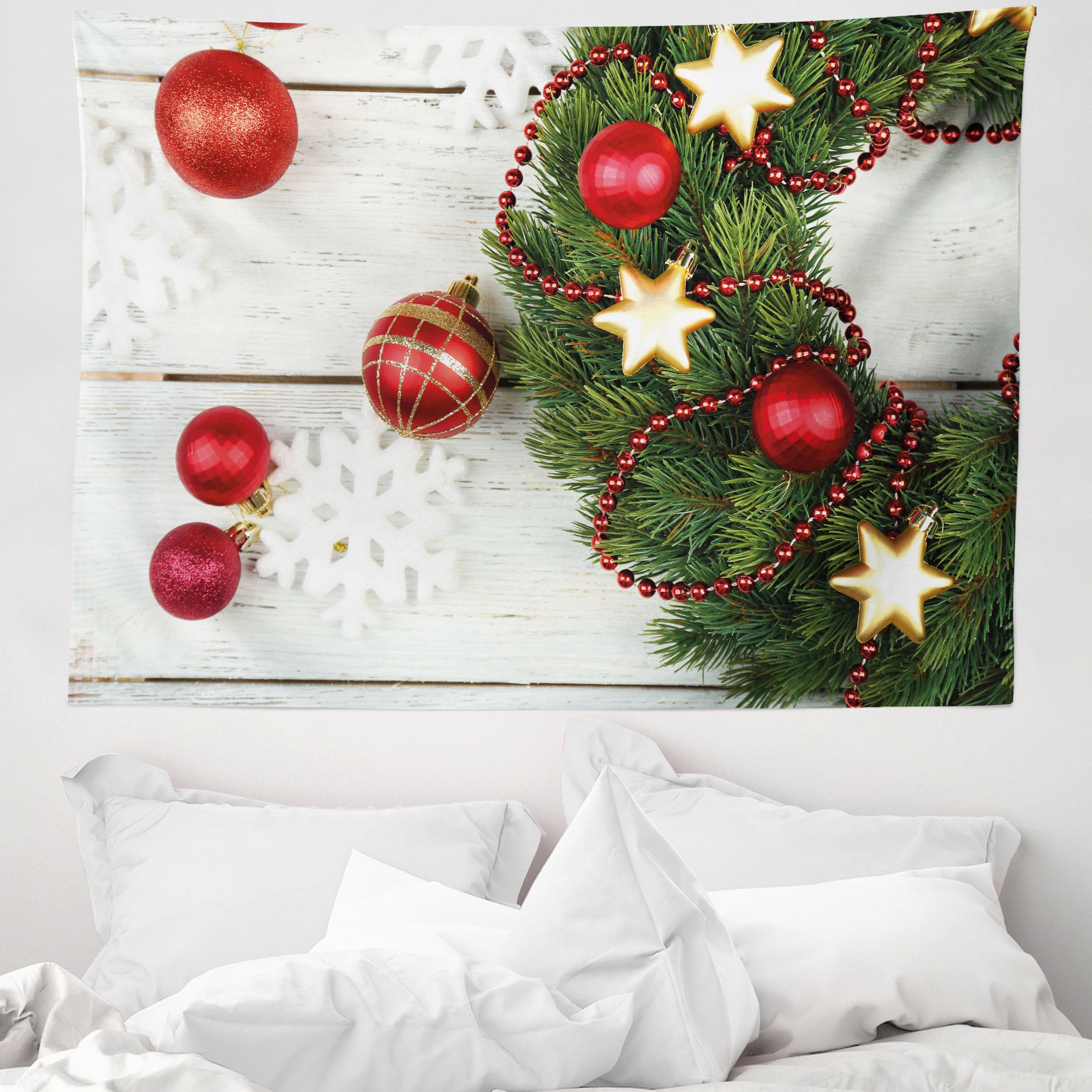 Wandteppich aus Weiches Mikrofaser Stoff Für das Wohn und Schlafzimmer, Abakuhaus, rechteckig, Weihnachten Ornament und Kiefer