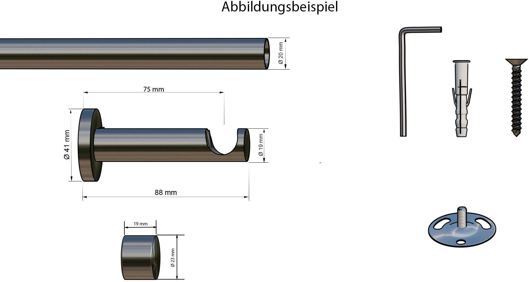 Gardinenstange Linz, indeko, Ø 20 mm, 1-läufig, Wunschmaßlänge, mit Bohren, verschraubt, Stahl, Komplett-Set inkl. Montagematerial