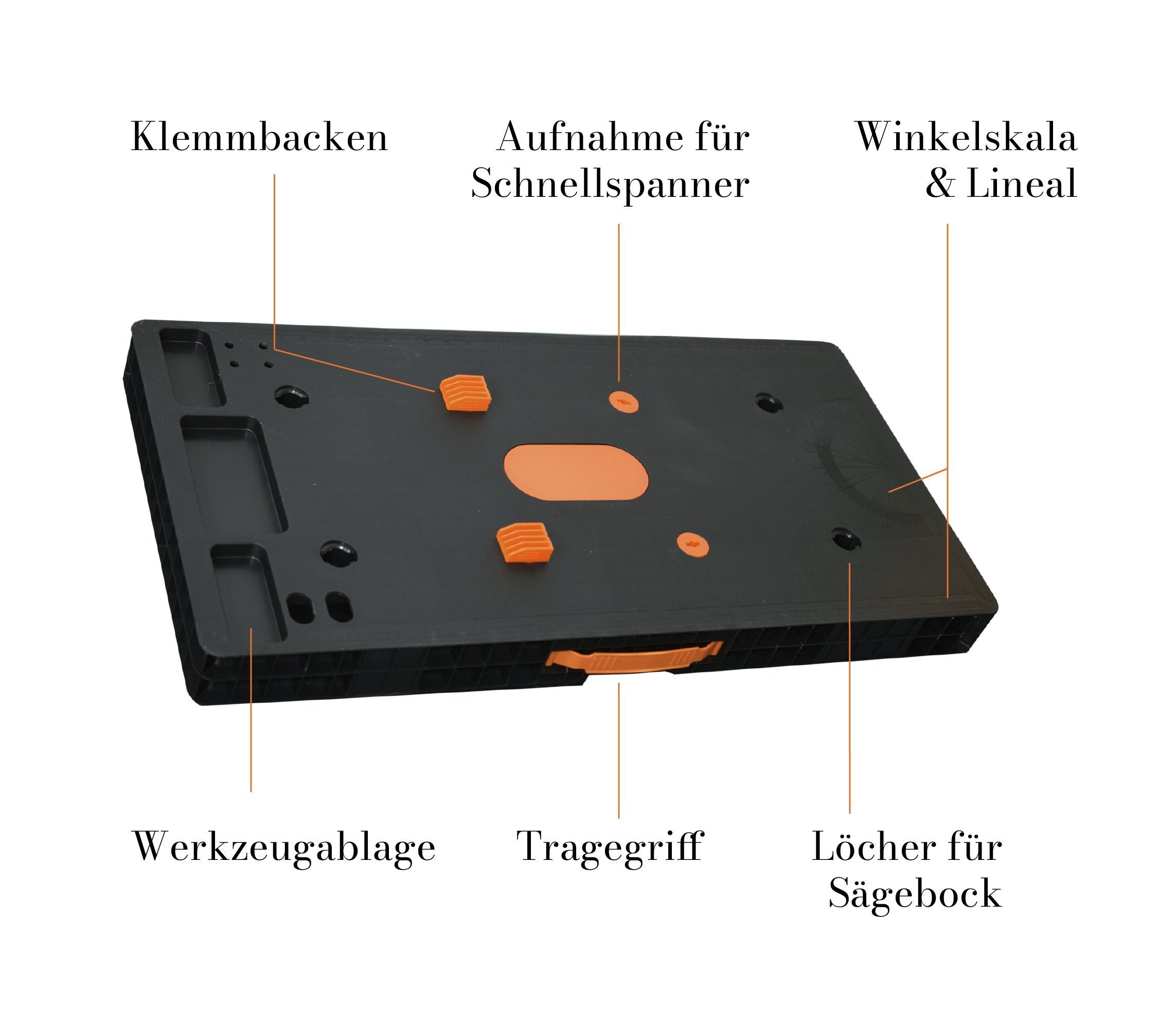 TECH-CRAFT Werkbank Werkbank 5-in-1 Montagetritt Rollwagen/Montageliege Sägebock, (1 Stück), 3-Fach höhenverstellbar