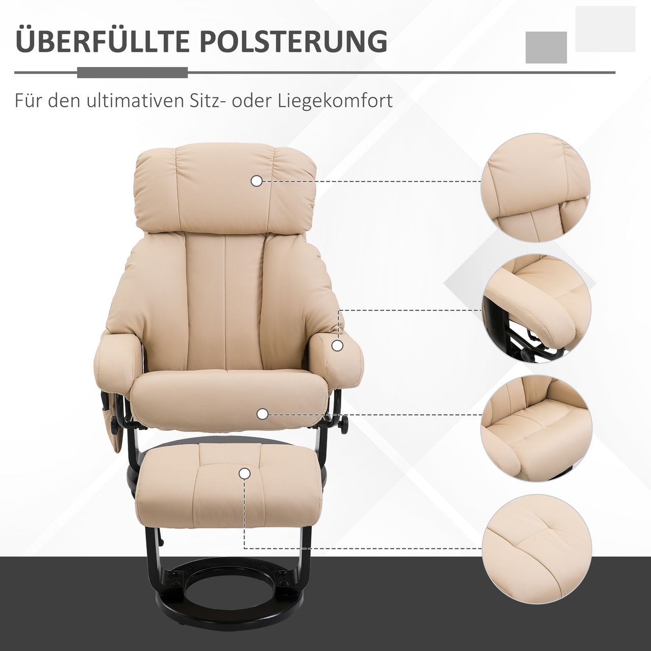 HOMCOM Relaxsessel mit Liegefunktion Massagesessel inkl. Hocker Fernsehsessel