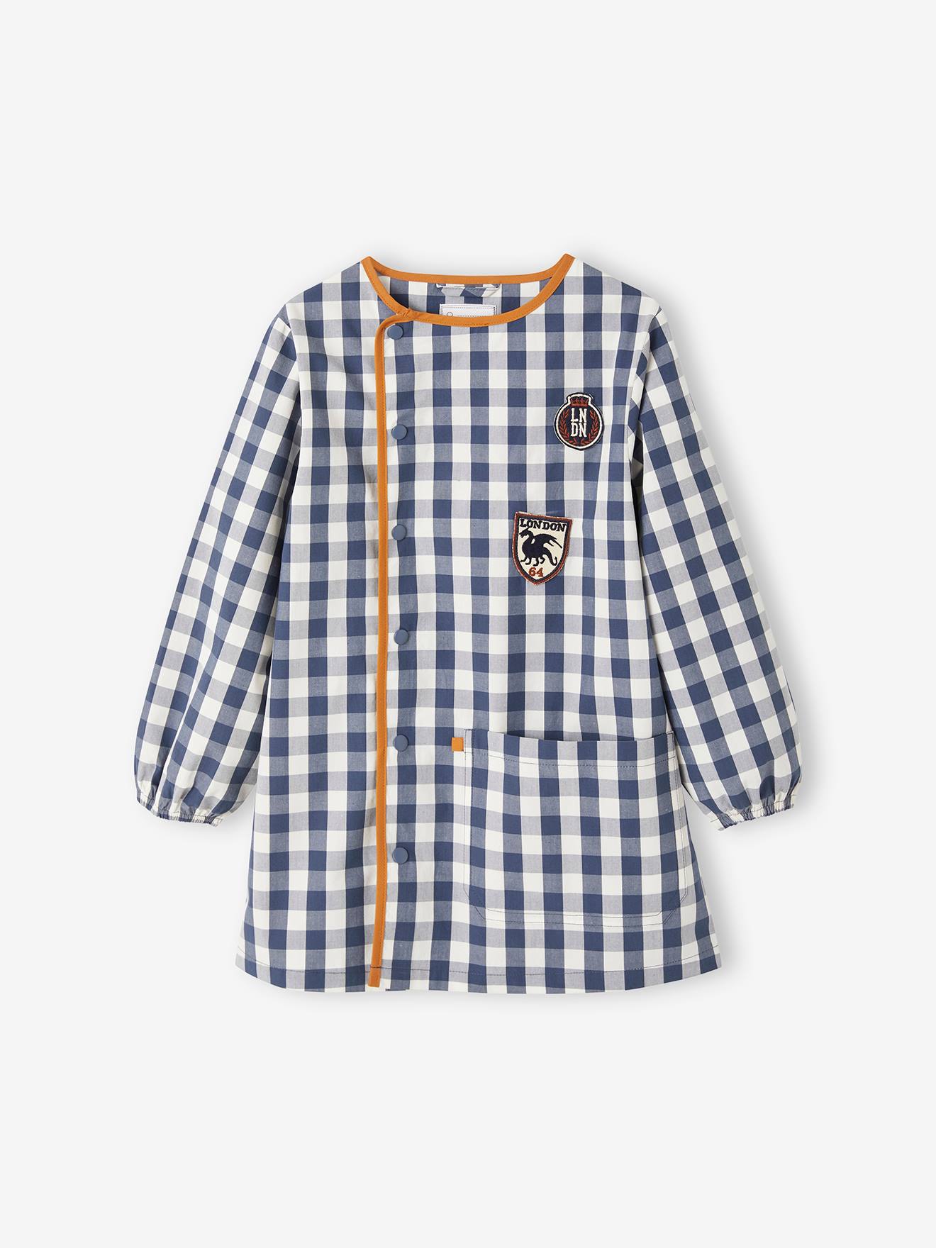 Tablier à carreaux garçon personnalisable bleu grisé