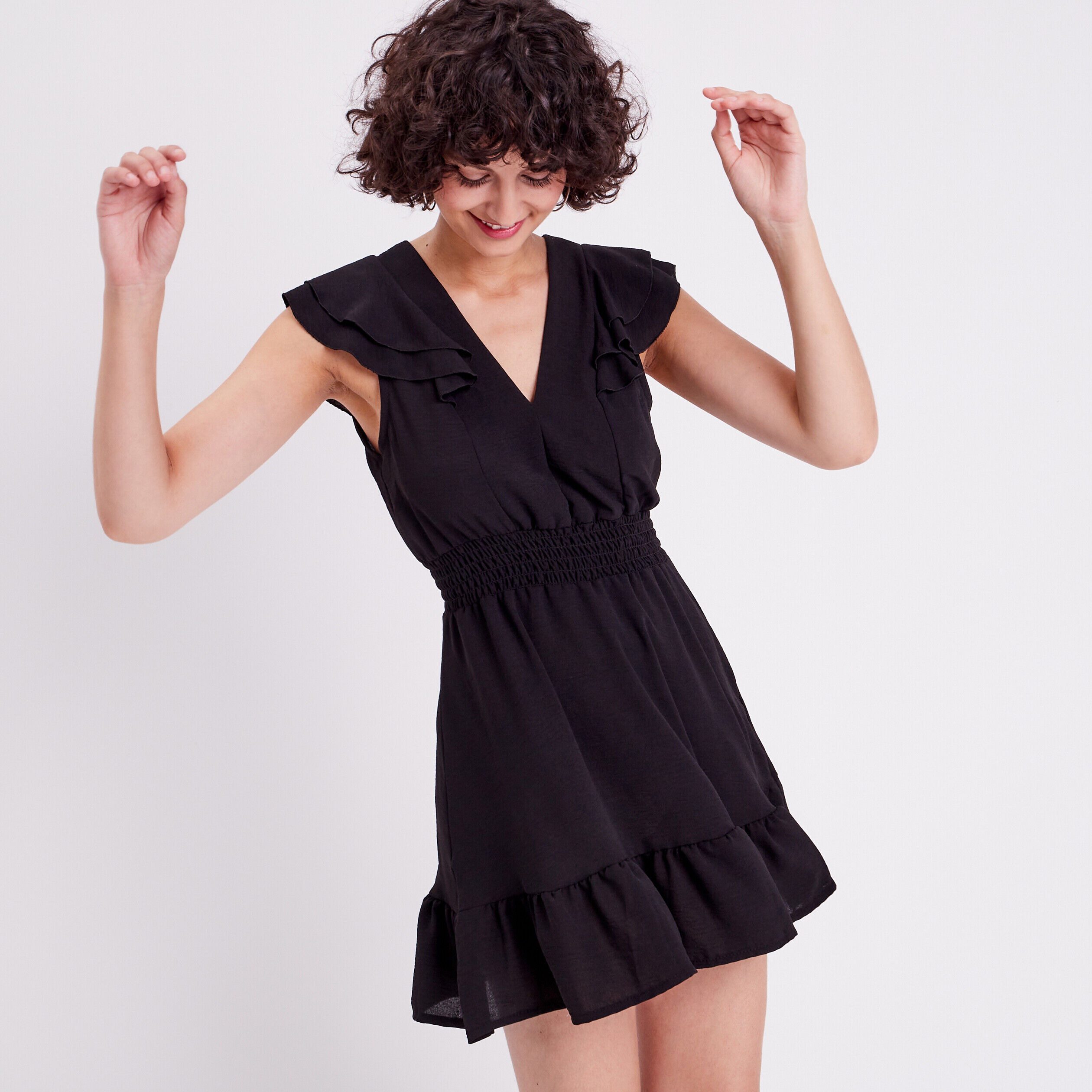 Robe évasée avec volants noir femme | Cache Cache