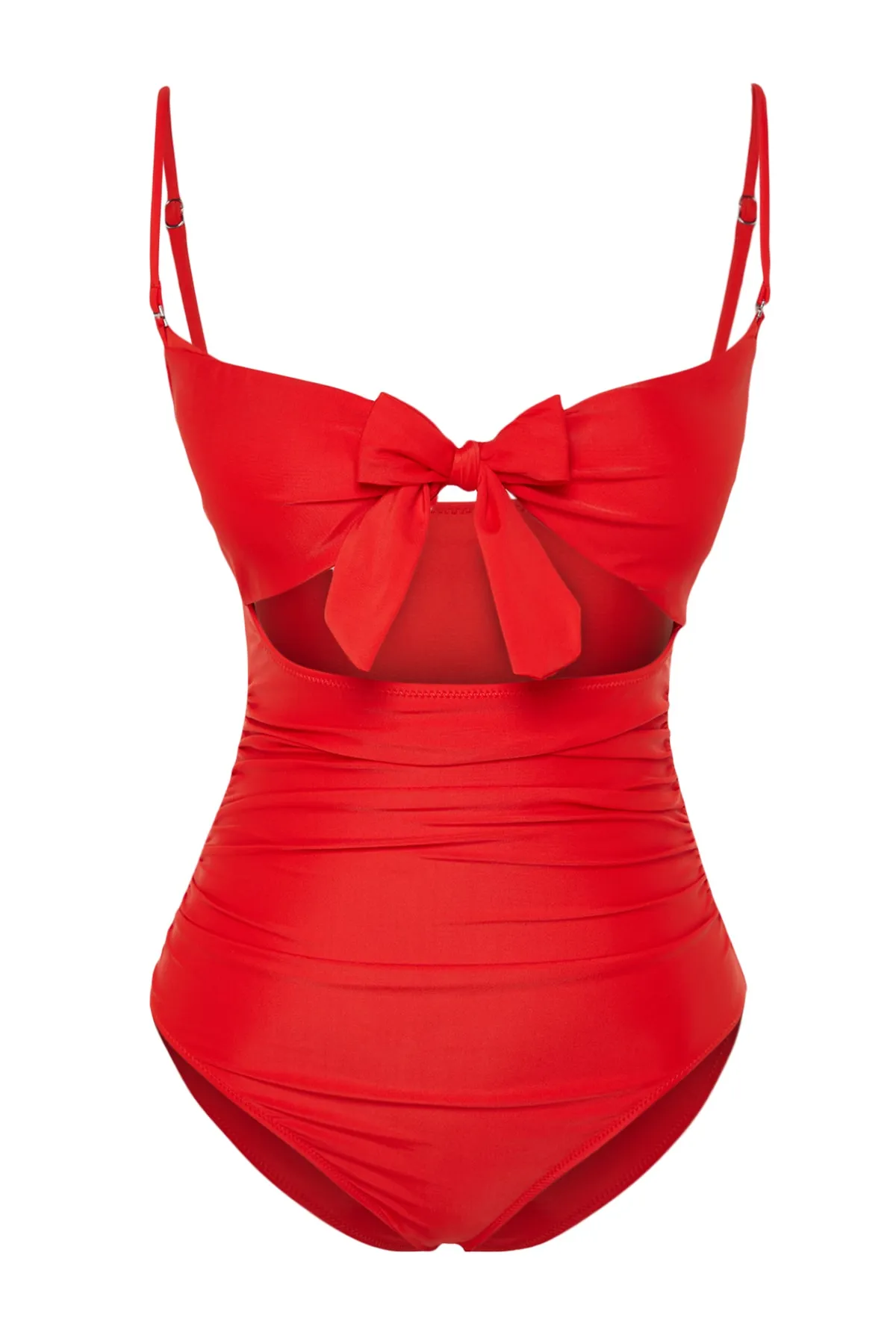 Trendyol Collection  Roter trägerloser Badeanzug mit Cut-Out/Fenster und normalem Beinschnitt TBESS22MA0001