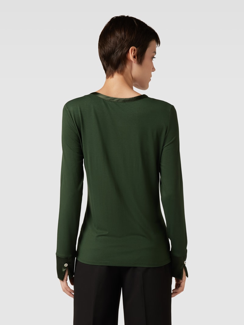 Longsleeve mit Serafino-Ausschnitt in dunkelgrün