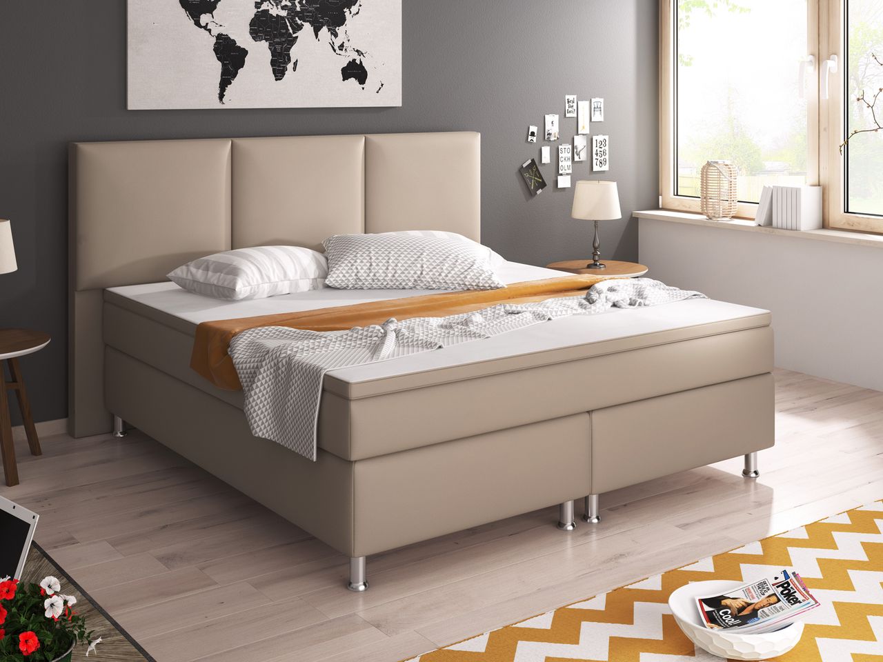 IHG Boxspringbett Oslo 180x200 cm Kunstleder Muddy