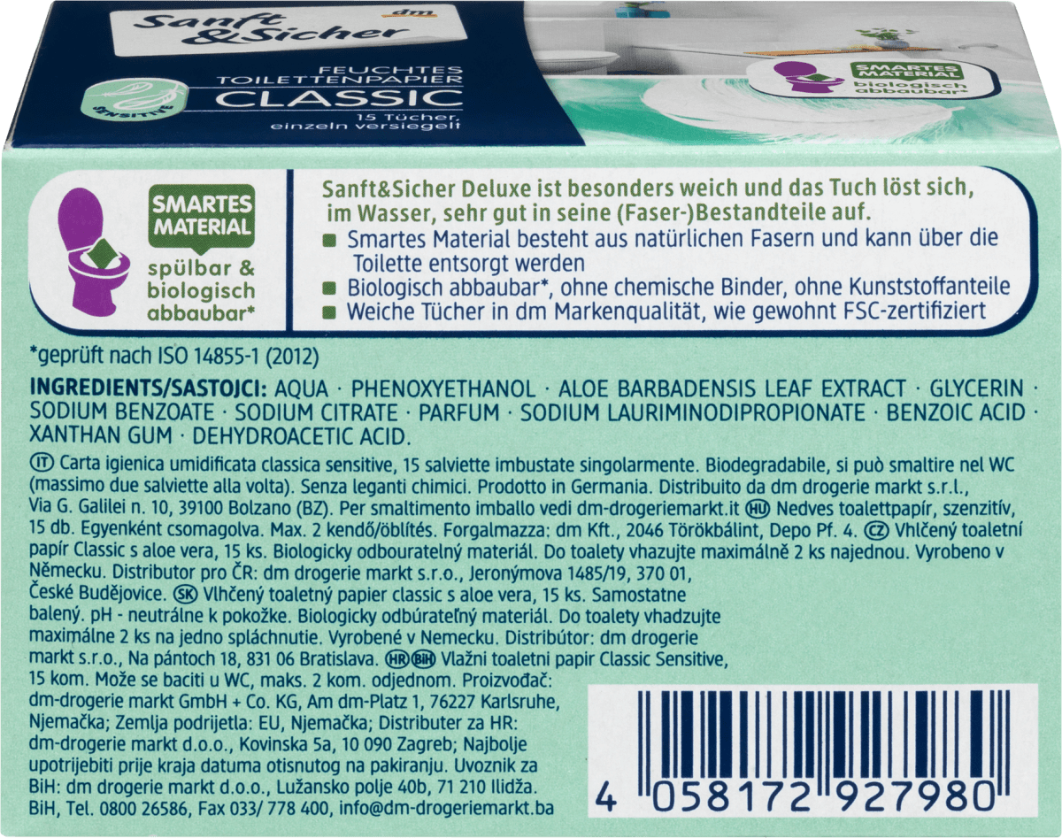 Feuchtes Toilettenpapier Classic Sensitive, 15 St