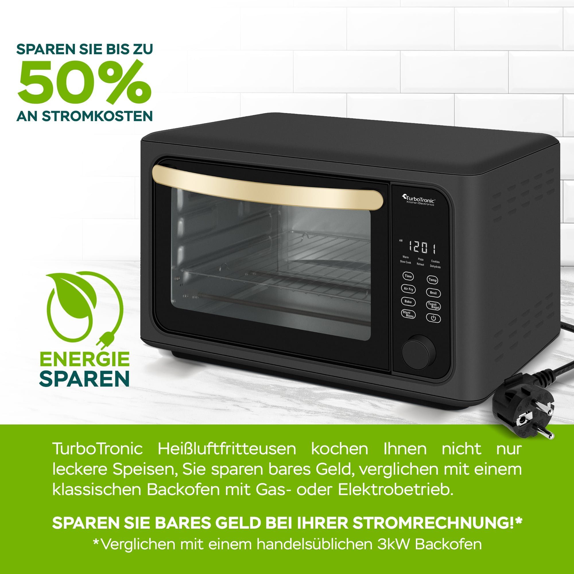 TurboTronic by Z-Line Minibackofen Digitaler XXL Power Airfryer, 24 Liter, Dörrgerät ab 25°C, mit Pommes Korb, Heissluftofen, Konvektionsofen