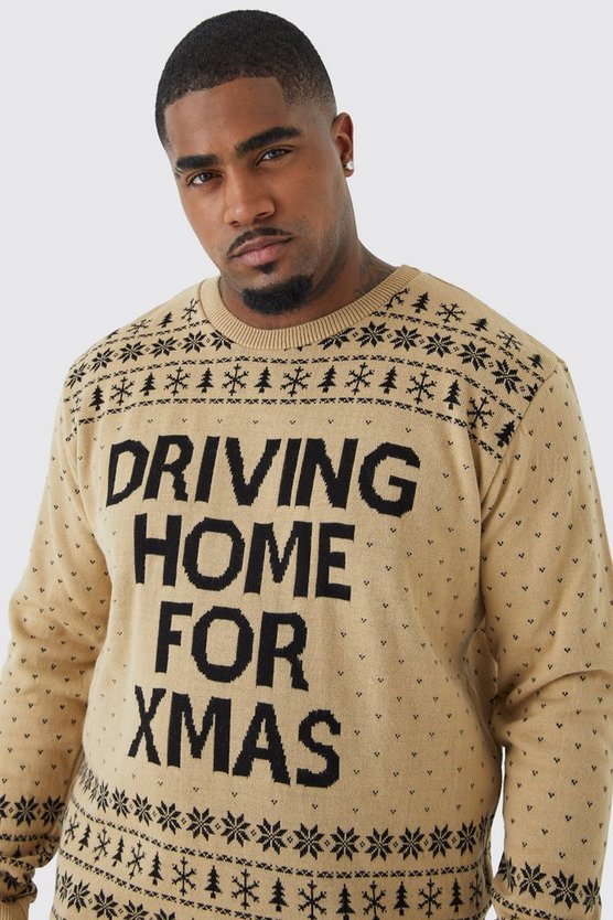 Plus Weihnachtspullover mit Driving Home for Xmas Print