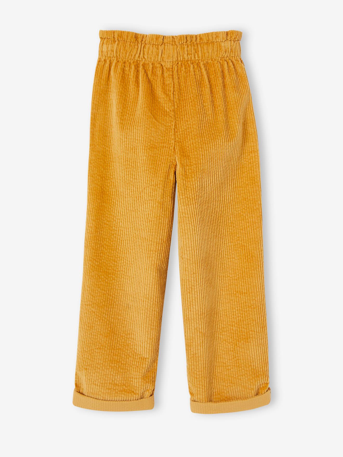 Pantalon paperbag en velours côtelé fille moutarde