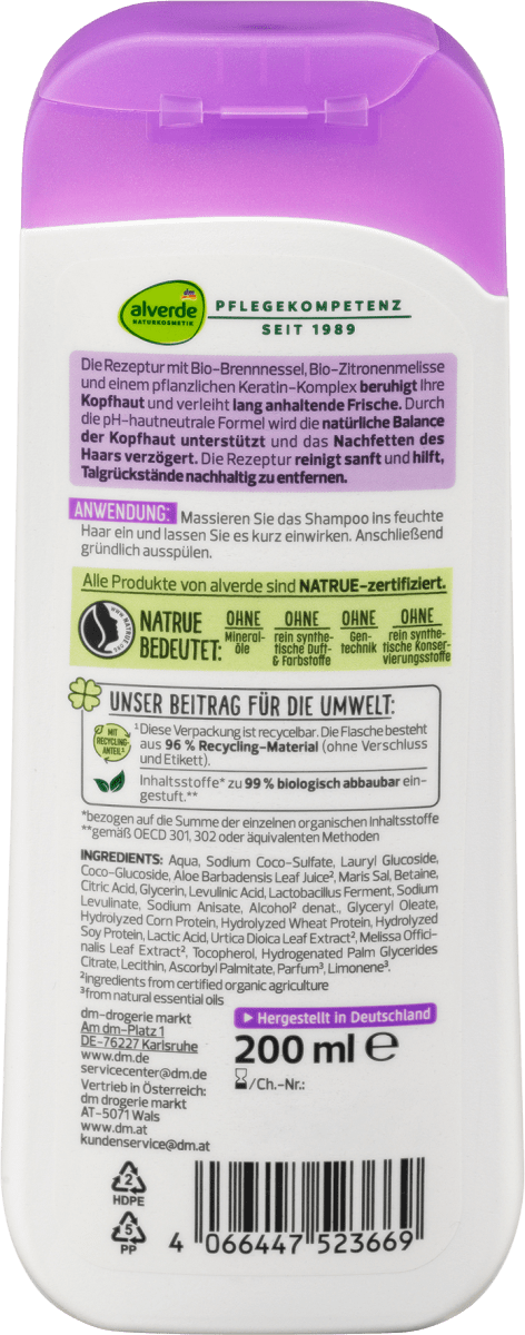 Shampoo Anti Fett Bio-Brennnessel, Bio-Zitronenmelisse, 200 ml