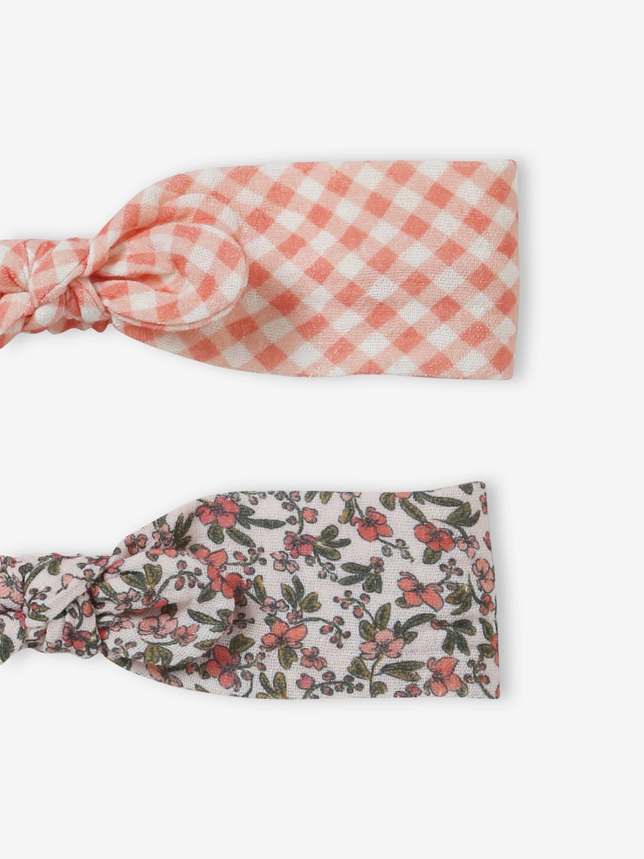 Lot de 2 bandeaux fille imprimés rose nude