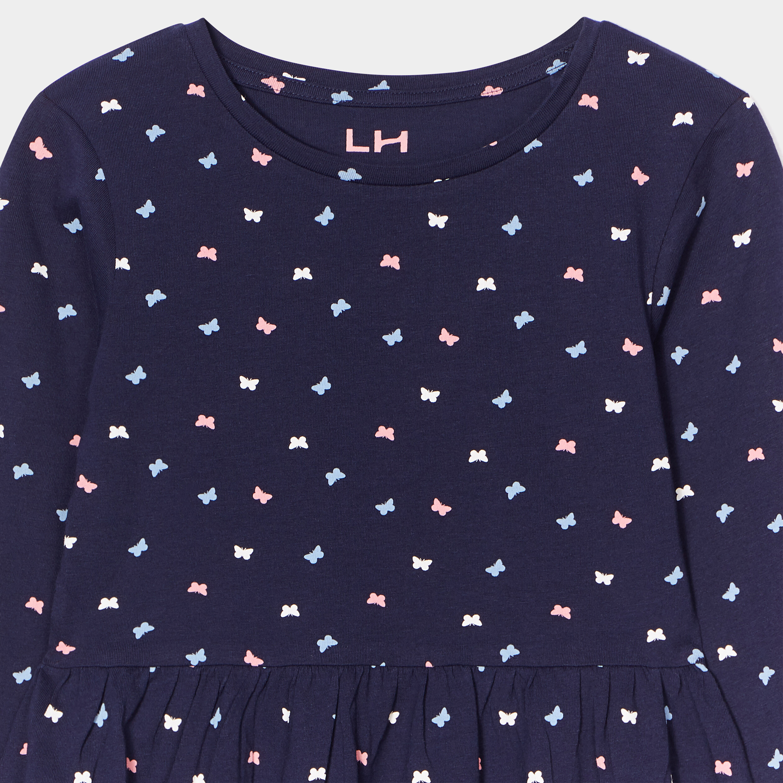 Robe trapèze manches longues coton bleu marine fille | La Halle