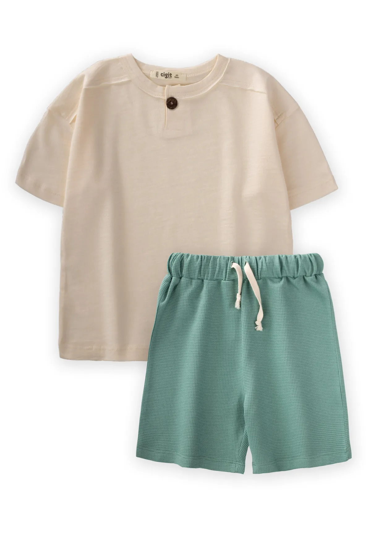 Cigit  Basic Waffel-Caprihose-Set, 2–7 Jahre, Sand