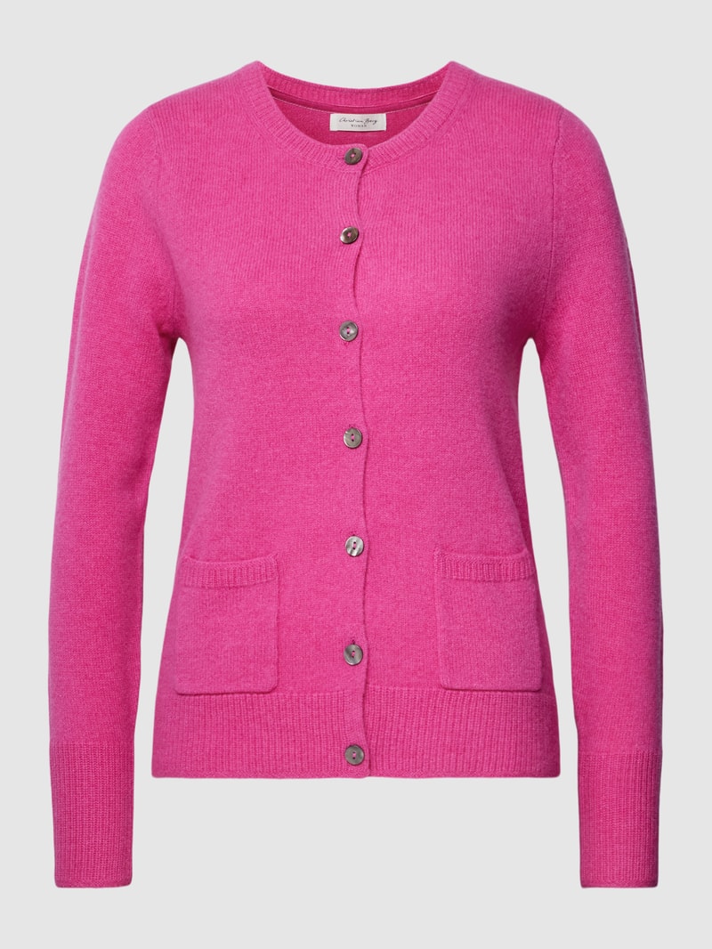Strickjacke mit Knopfleiste und Eingrifftaschen in fuchsia