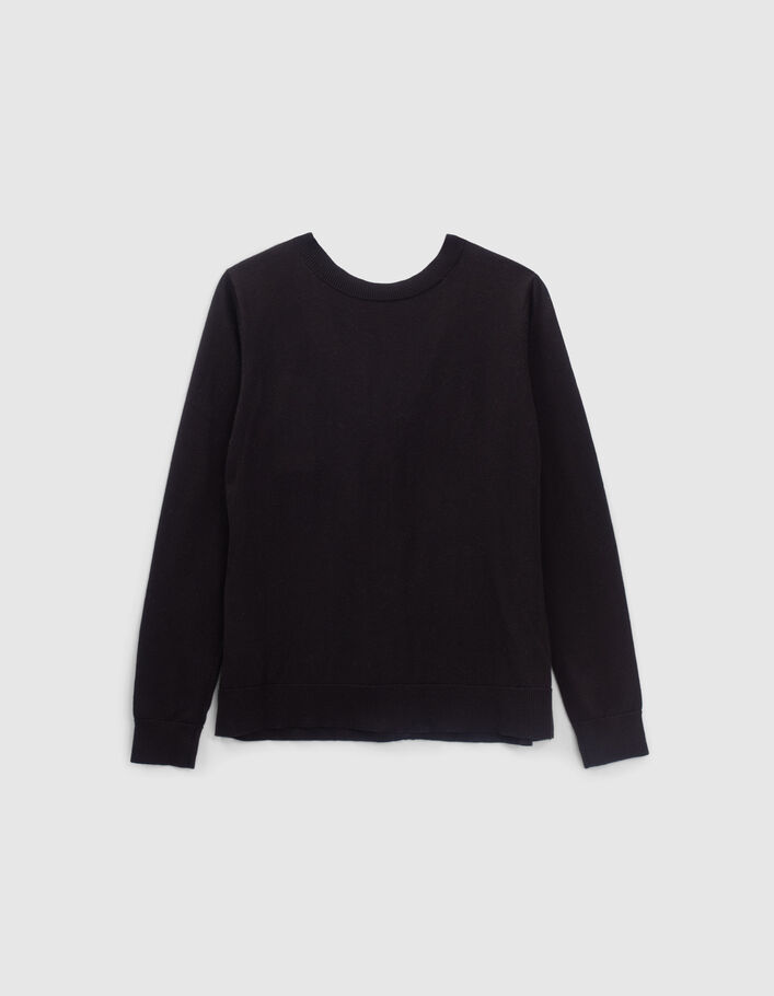 Cardigan noir réversible tricot et dentelle Femme