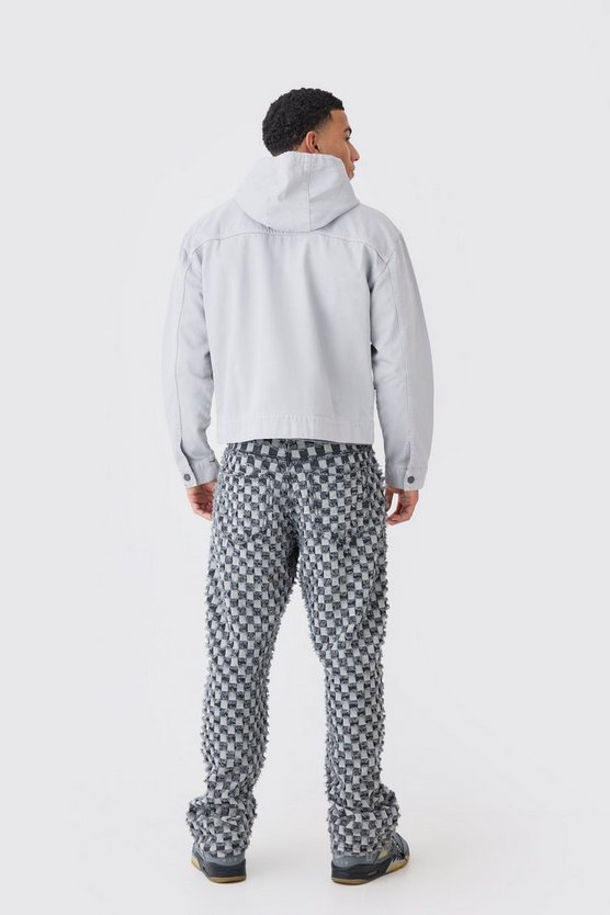 Kastiger Denim-Hoodie mit Reißverschluss