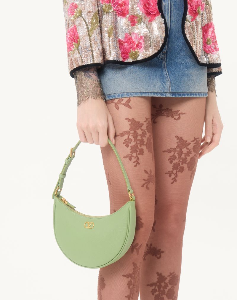 Bolsa Mini Hobo Assinatura VLogo em pele de bezerro granulada