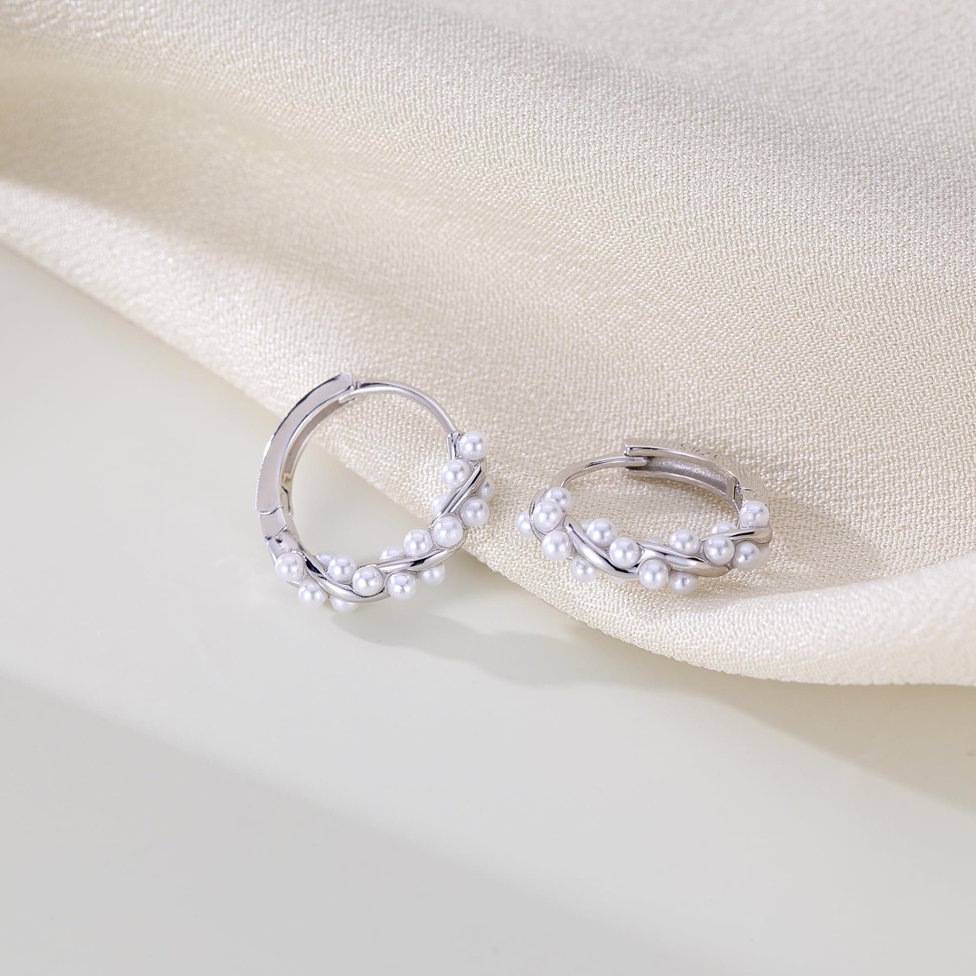 POCHUMIDUU Perlenohrringe Sterling Silber Perlen Twist Creolen Ohrringe für Frauen (2-tlg), jugendlich Mädchen Hochzeit Perlen Creolen Ohrringe Braut