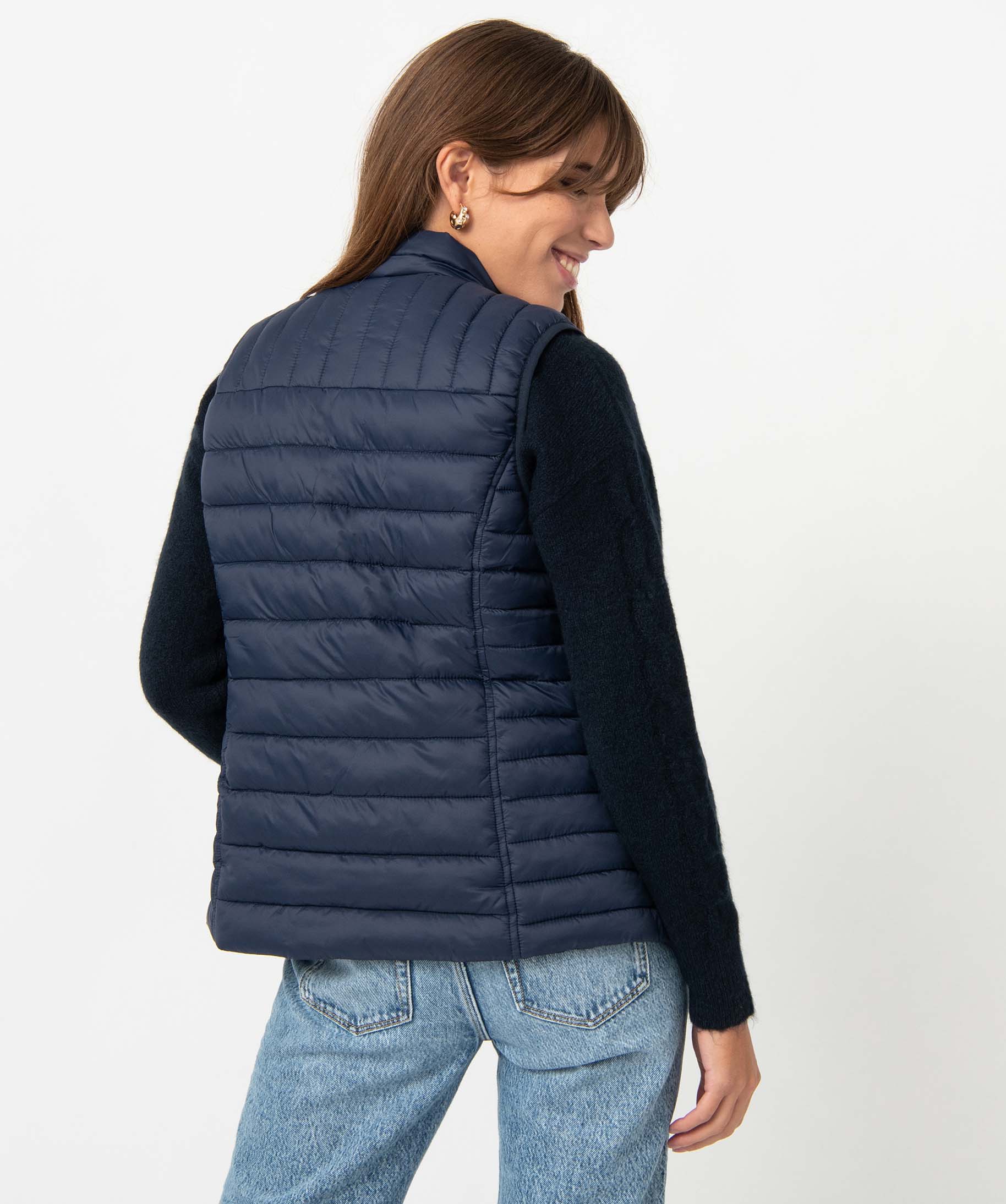 Blouson femme sans manches en matière matelassée bleu | GEMO