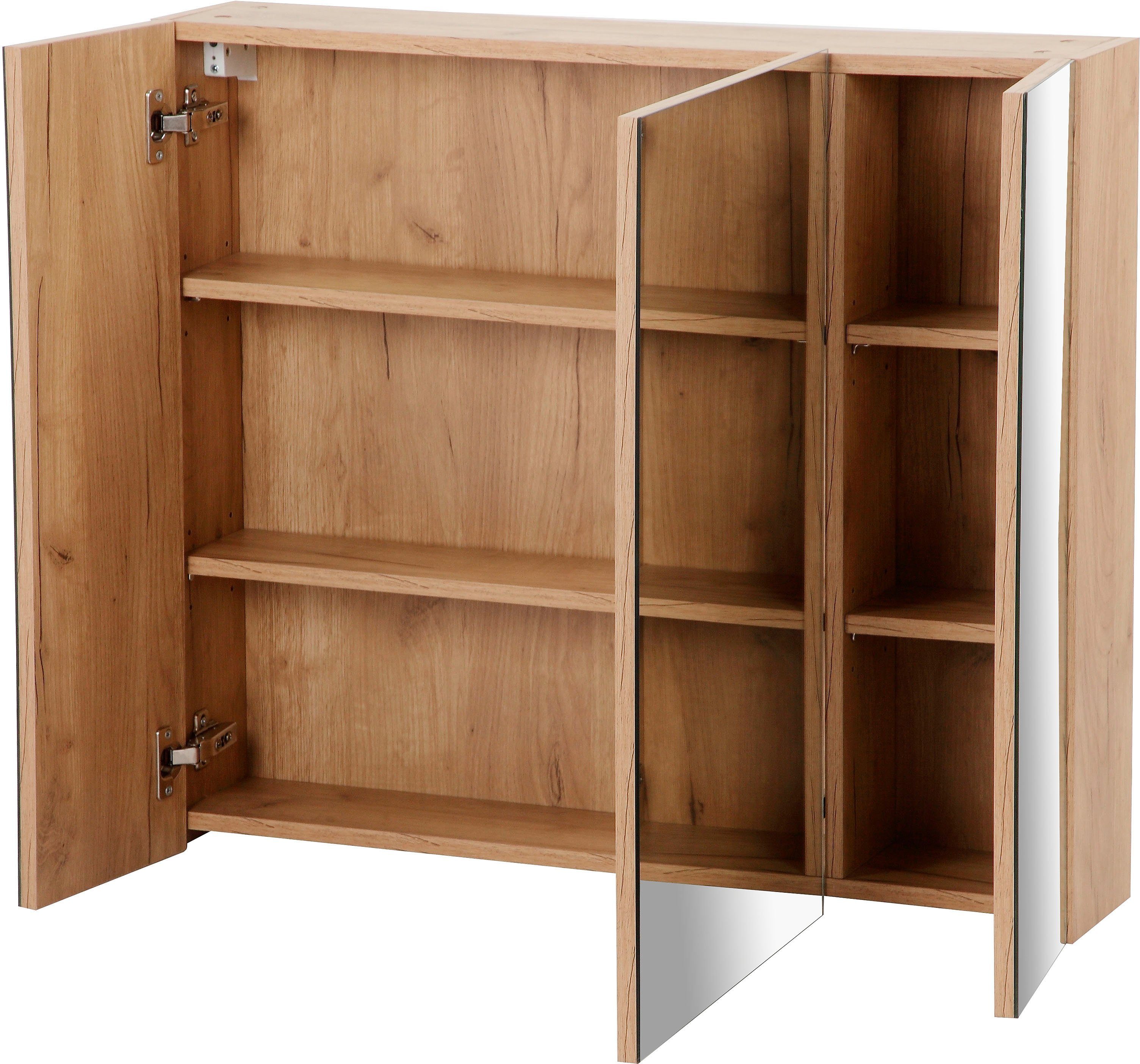 andas Spiegelschrank Lund Bad Spiegel WC Wandspiegel Badezimmerspiegel ohne LED Badschrank Badezimmerspiegelschrank Spiegel Breite 80cm mit 3 Türen