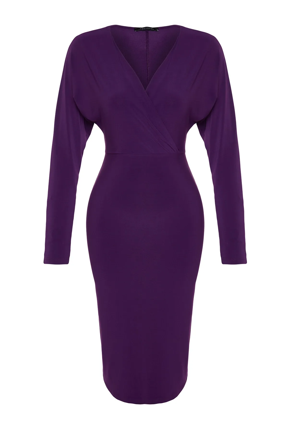 Trendyol Collection  Lilafarbenes, eng anliegendes, flexibles Midi-Strickkleid mit Fledermausärmeln TWOAW24EL00198