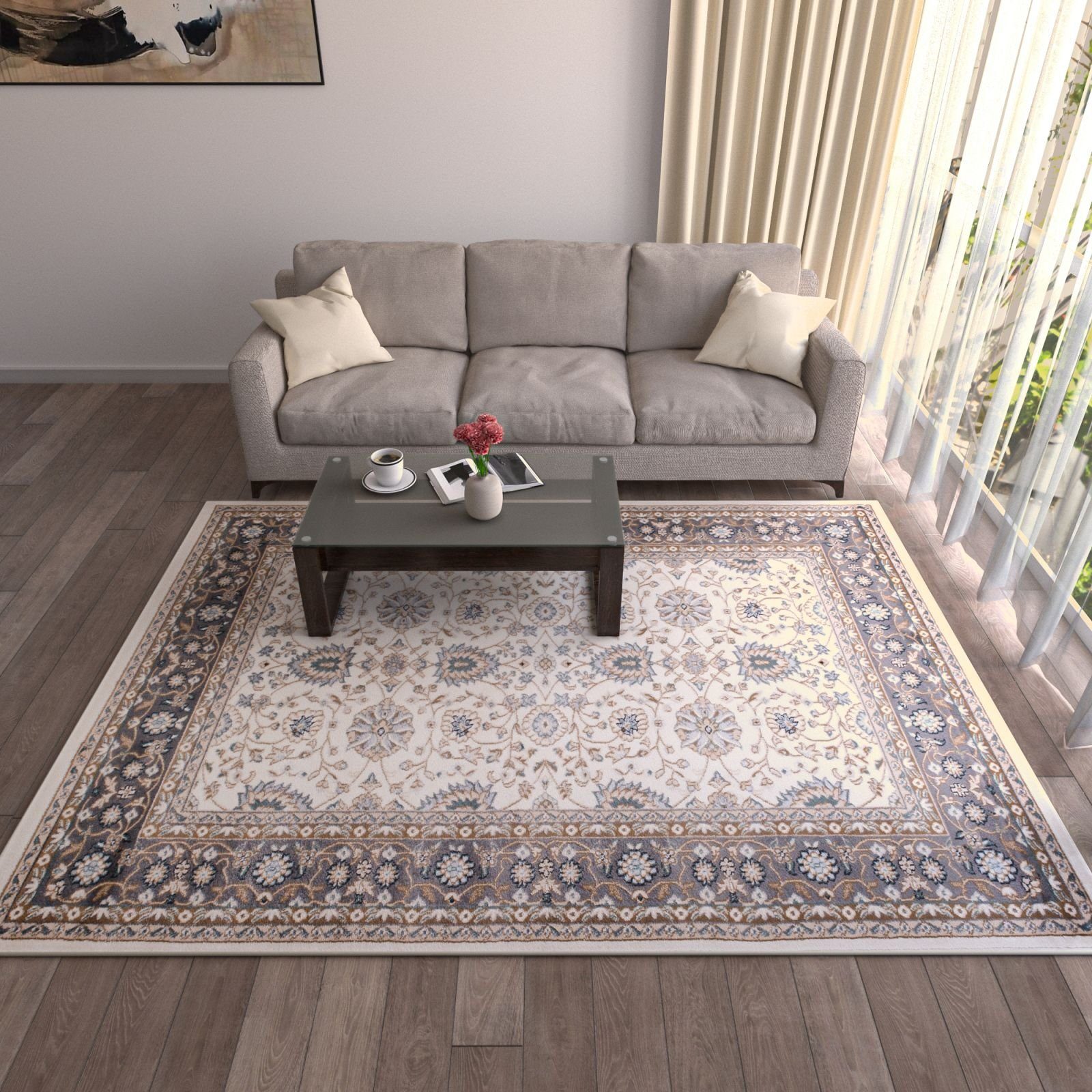 Orientteppich Oriente Teppich - Traditioneller Teppich Orient Beige Creme Grau, Mazovia, 60 x 100 cm, Geeignet für Fußbodenheizung, Pflegeleicht, Wohnzimmerteppich