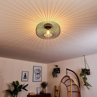 hofstein Deckenleuchte Pieris runde Deckenlampe aus Metall in Schwarz, ohne Leuchtmittel, E27, Retro-Leuchte mit Lichteffekt durch Gitter-Optik