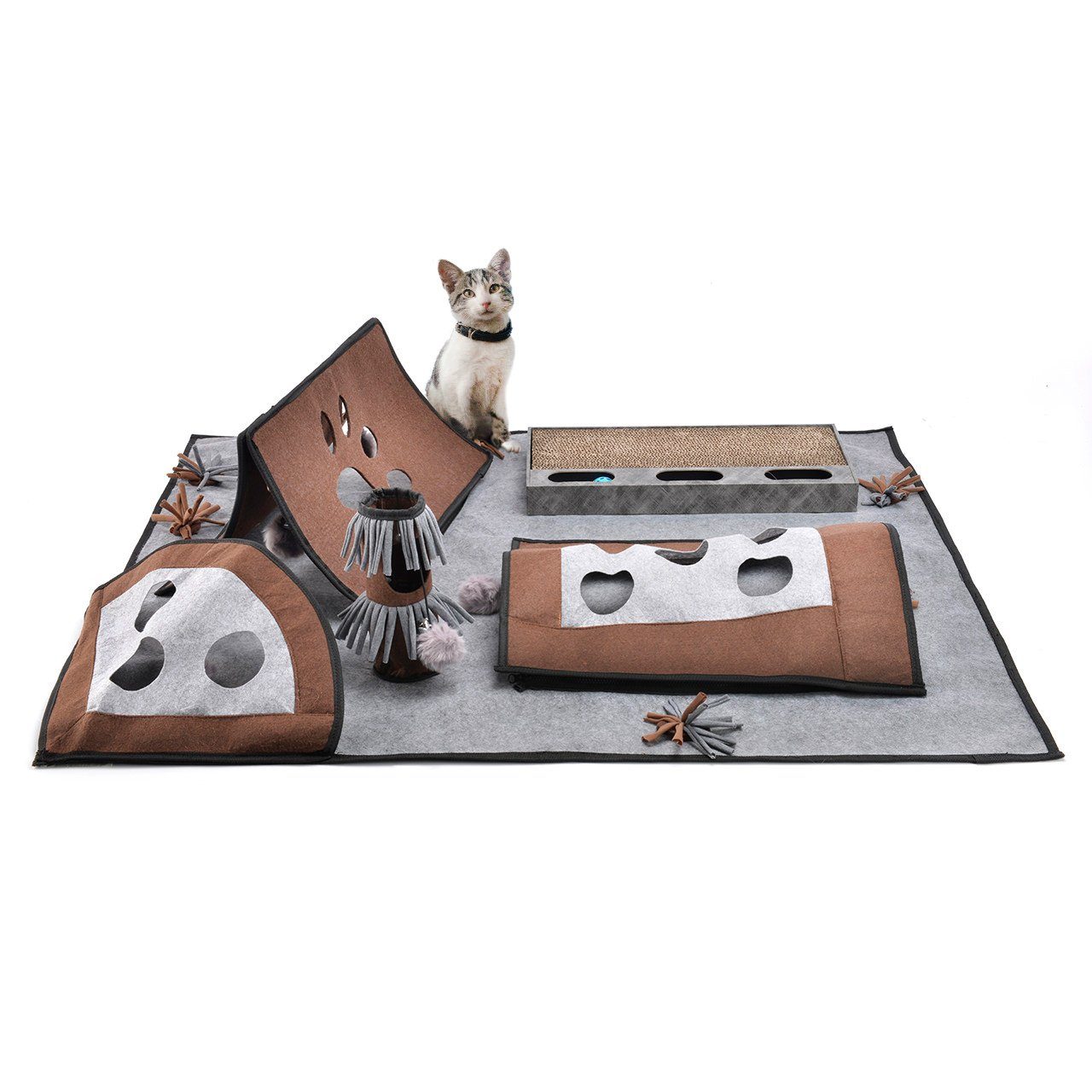 Canadian Cat Company Katzenliege ActivityTeppich COLEEN - grau/braun, Filz, Spielteppich XXL für Katzen