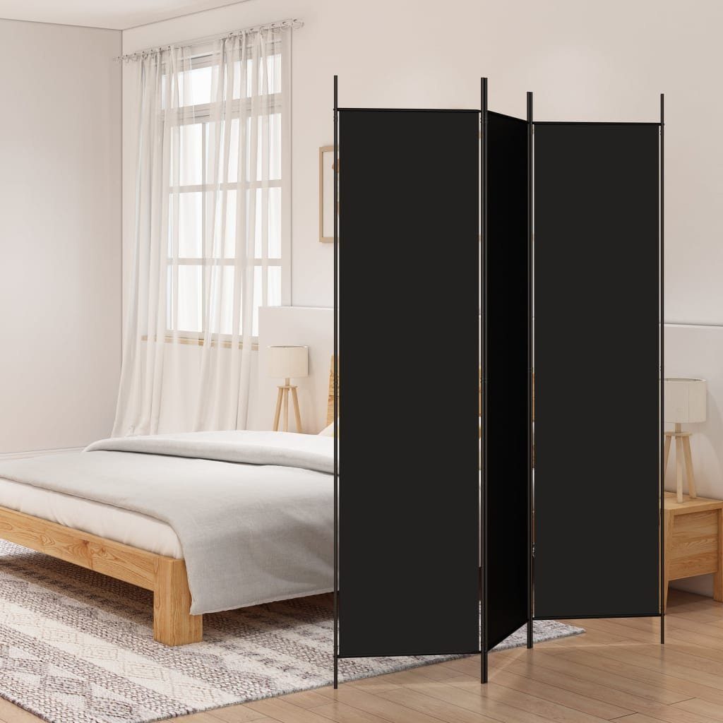 vidaXL Raumteiler 3-tlg. Paravent Schwarz 150x200 cm Stoff, 1-tlg.