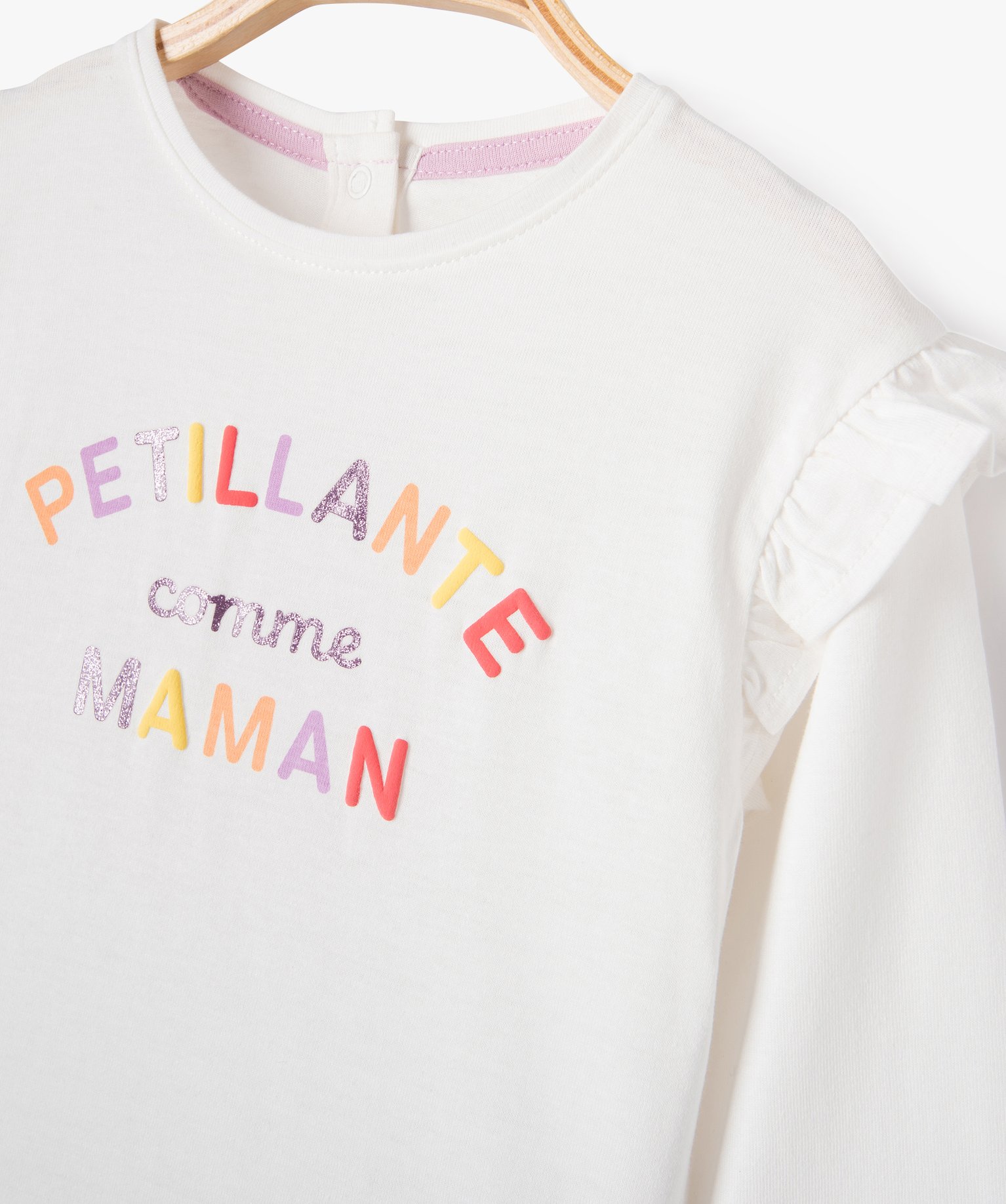 Tee-shirt manches longues à volant bébé fille ecru | GEMO