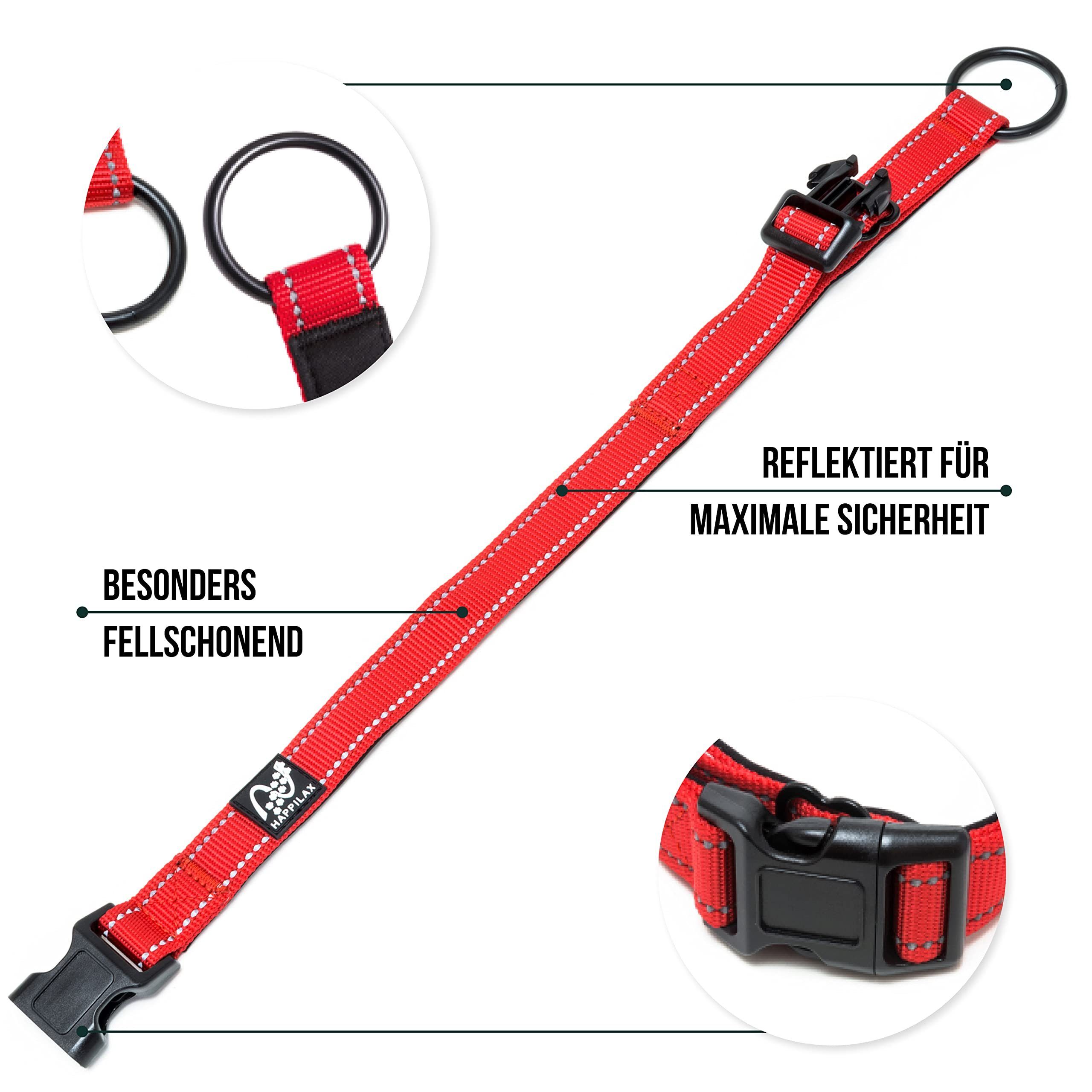 Happilax Hunde-Halsband Hundehalsband gepolstert, größenverstellbar & reflektierend, Rot S Nylon