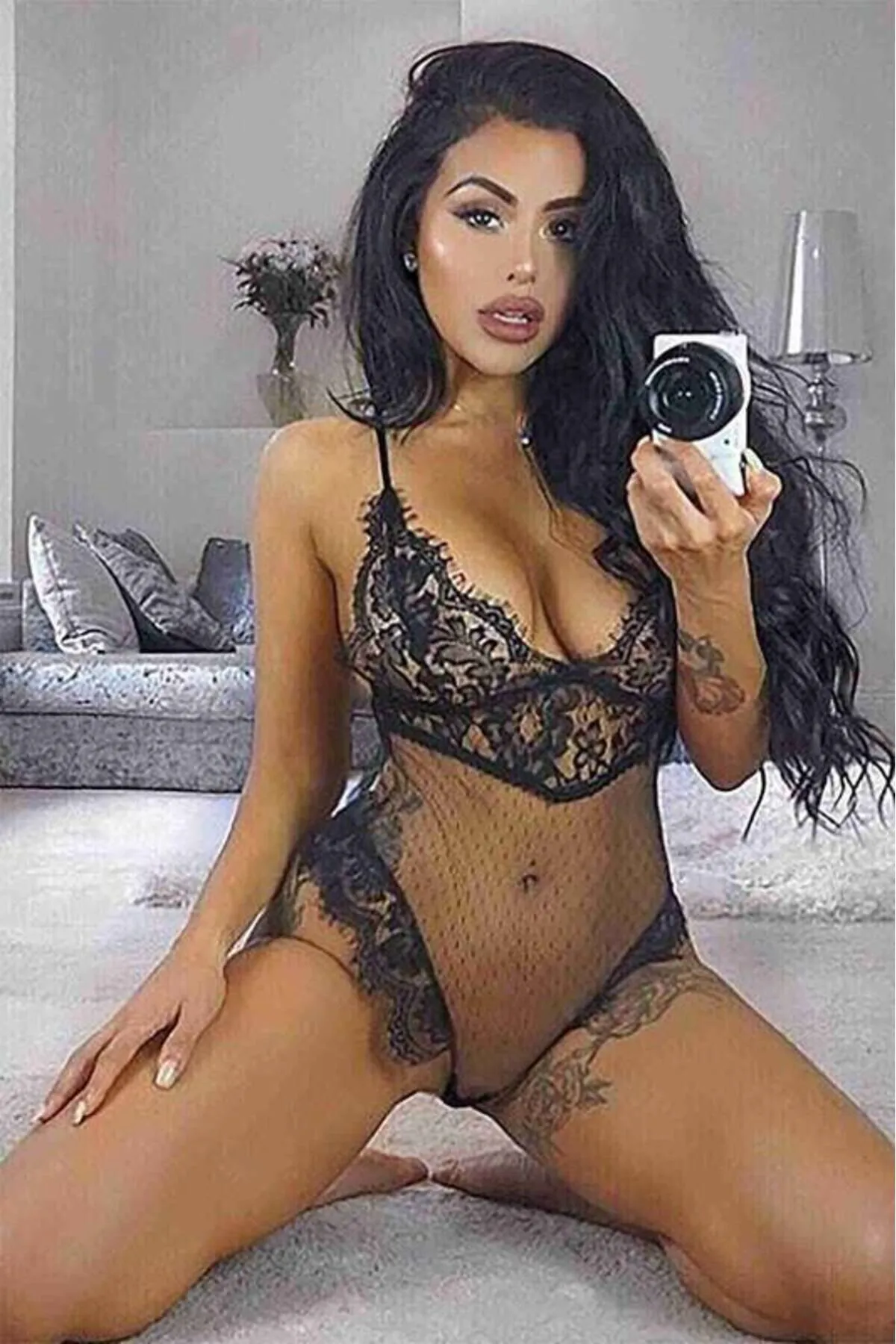 Merry See  Pilelistore Stylischer Bodysuit Spitze Sexy Nachthemd Body Schwarz Ms2519