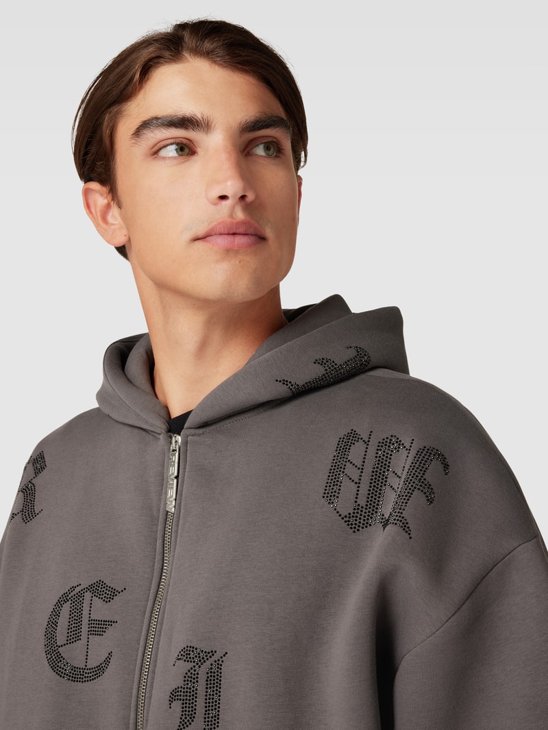 Sweatjacke mit Ziersteinbesatz in dunkelgrau