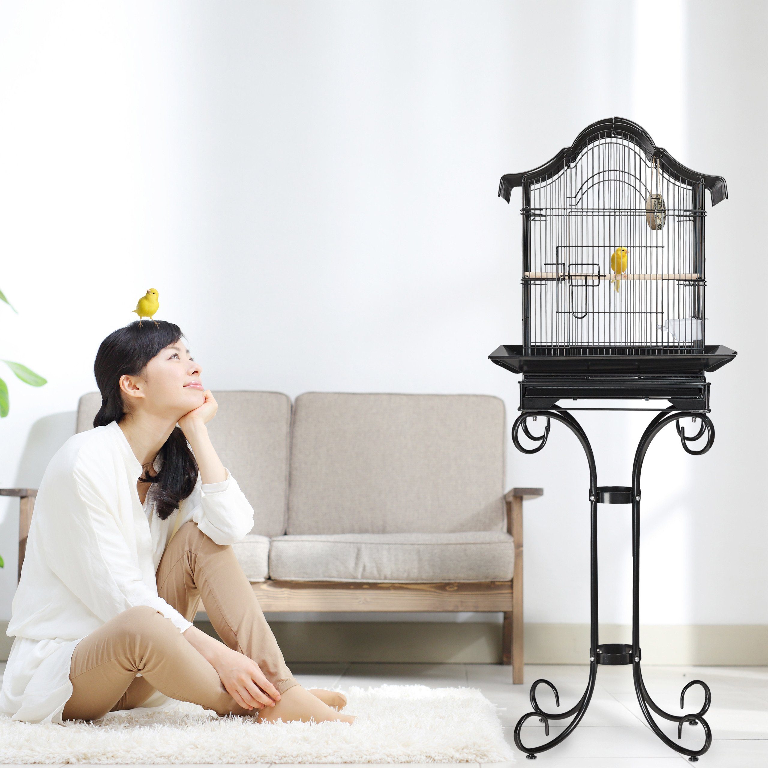 relaxdays Vogelkäfig Schwarzer Vogelkäfig mit Ständer