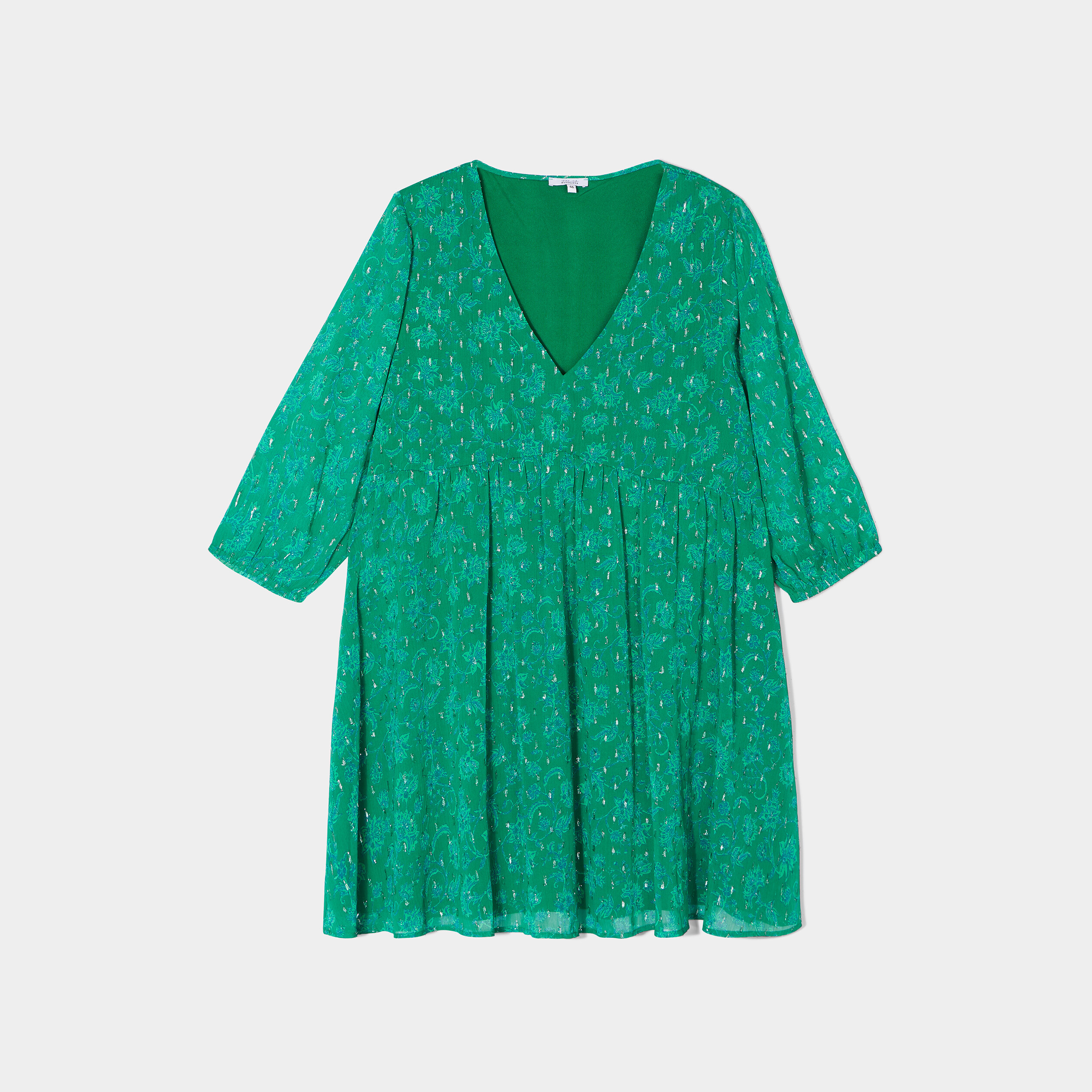 Robe patineuse fils métallisés col en V vert femme grande taille | La Halle