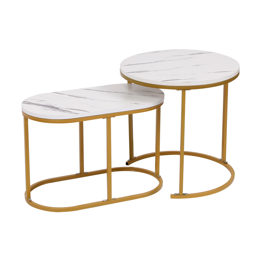 Happy Home Happy Home Satztisch Couchtisch Beistelltisch 2 tlg. HWT52-WEI Marmor Weiß Dekor Gestell Gold