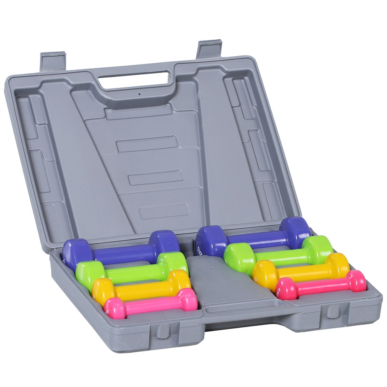 HOMCOM Hantelset Kurzhantel Set mit Koffer Tragbar 4 Hantelpaare 0,5 kg/1 kg/1,5 kg/2 kg für Zuhause und Fitnessstudio Eisen Kunststoff 41 x 30 x 8 cm